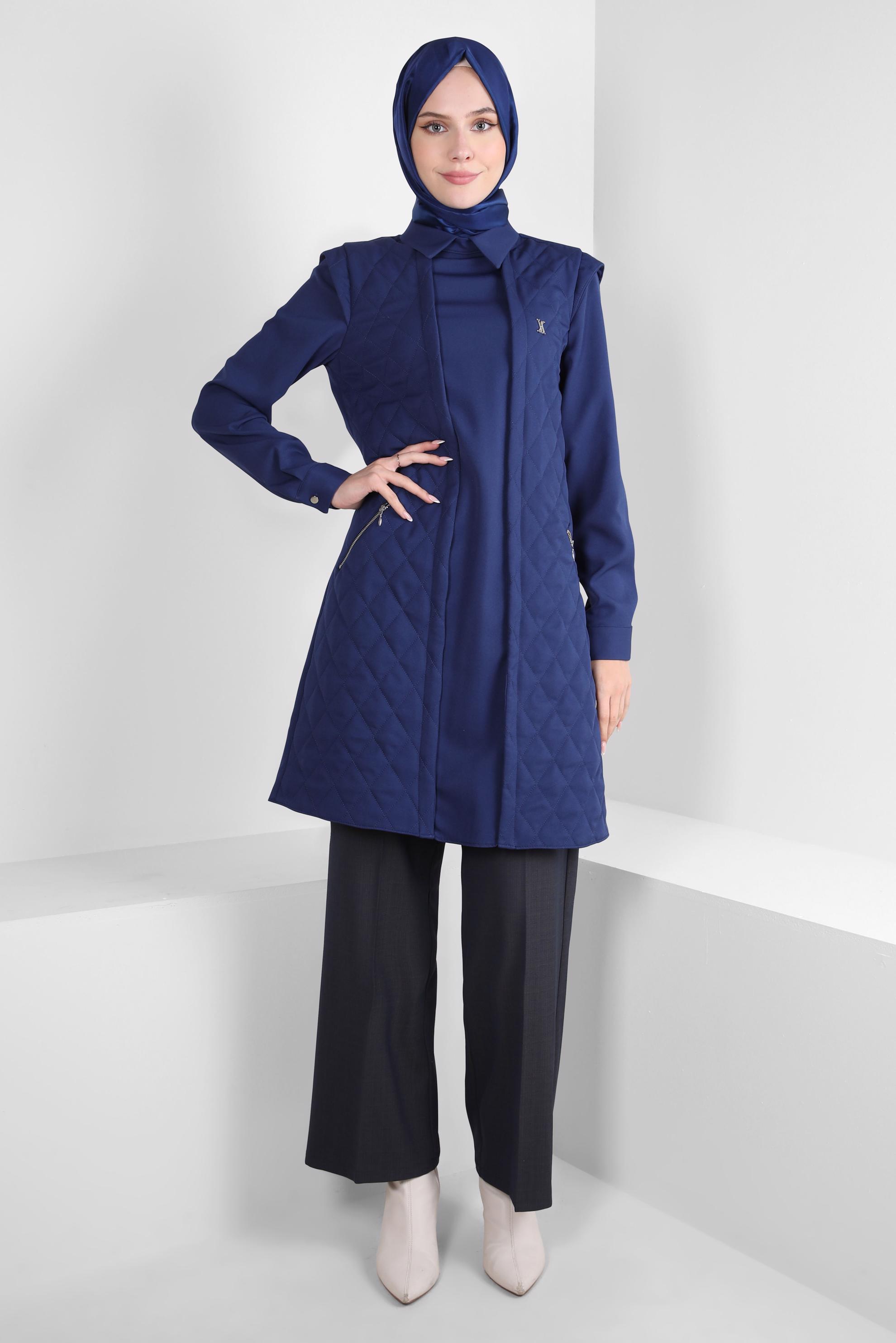 Tesettür giyim LACİVERT GÖMLEK YAKA TUNİK 44188