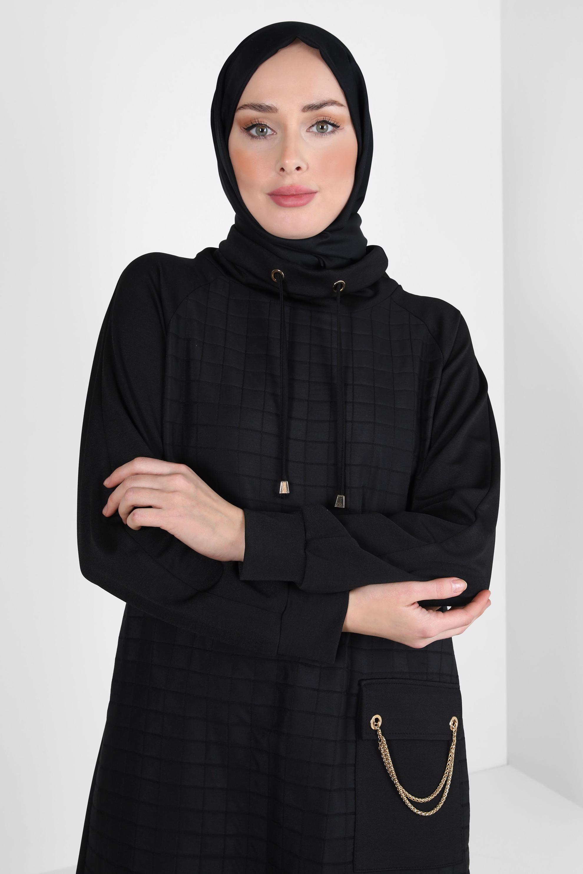 Tesettür giyim SİYAH ZİNCİR DETAYLI TUNİK 44189