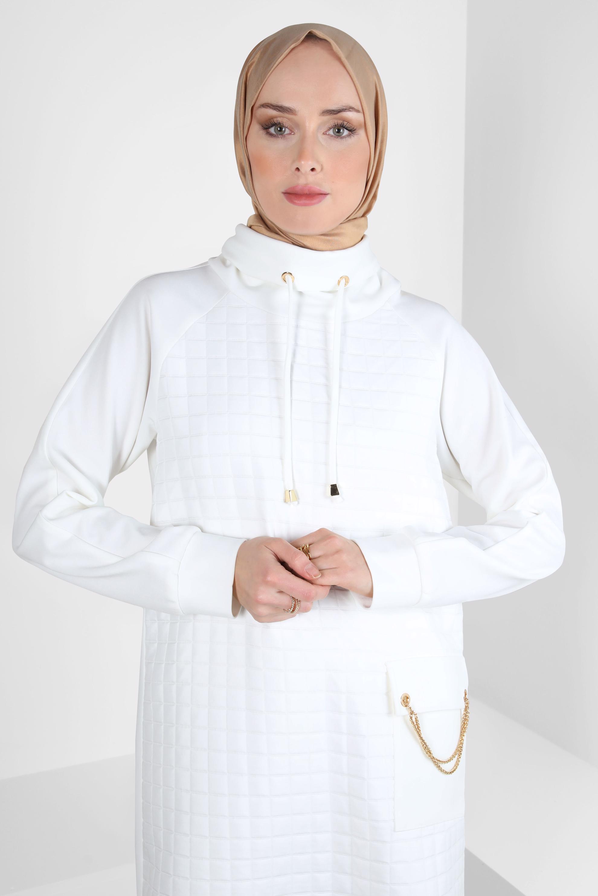 Tesettür giyim BEYAZ ZİNCİR DETAYLI TUNİK 44189