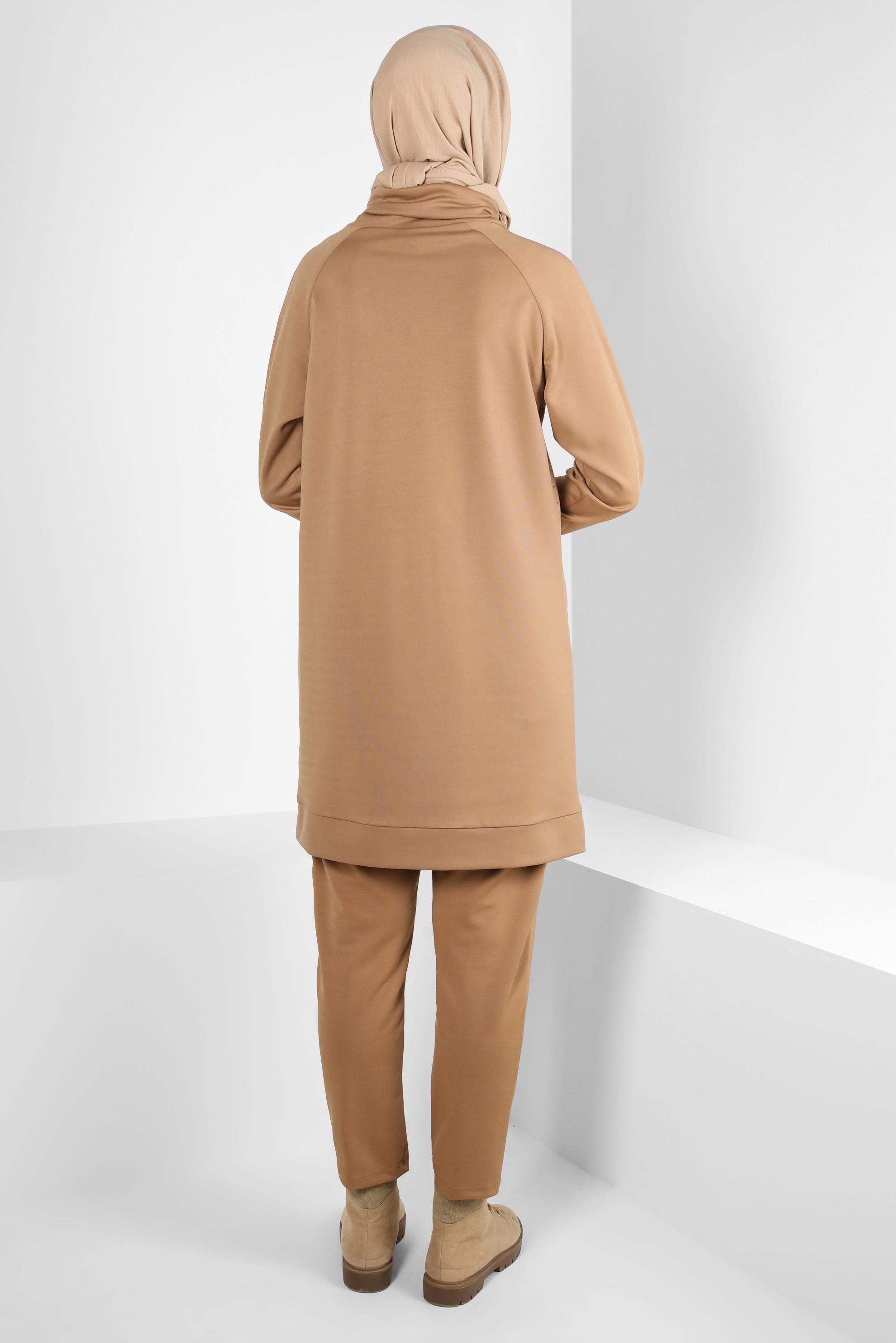 Tesettür giyim KAHVE ZİNCİR DETAYLI TUNİK 44189