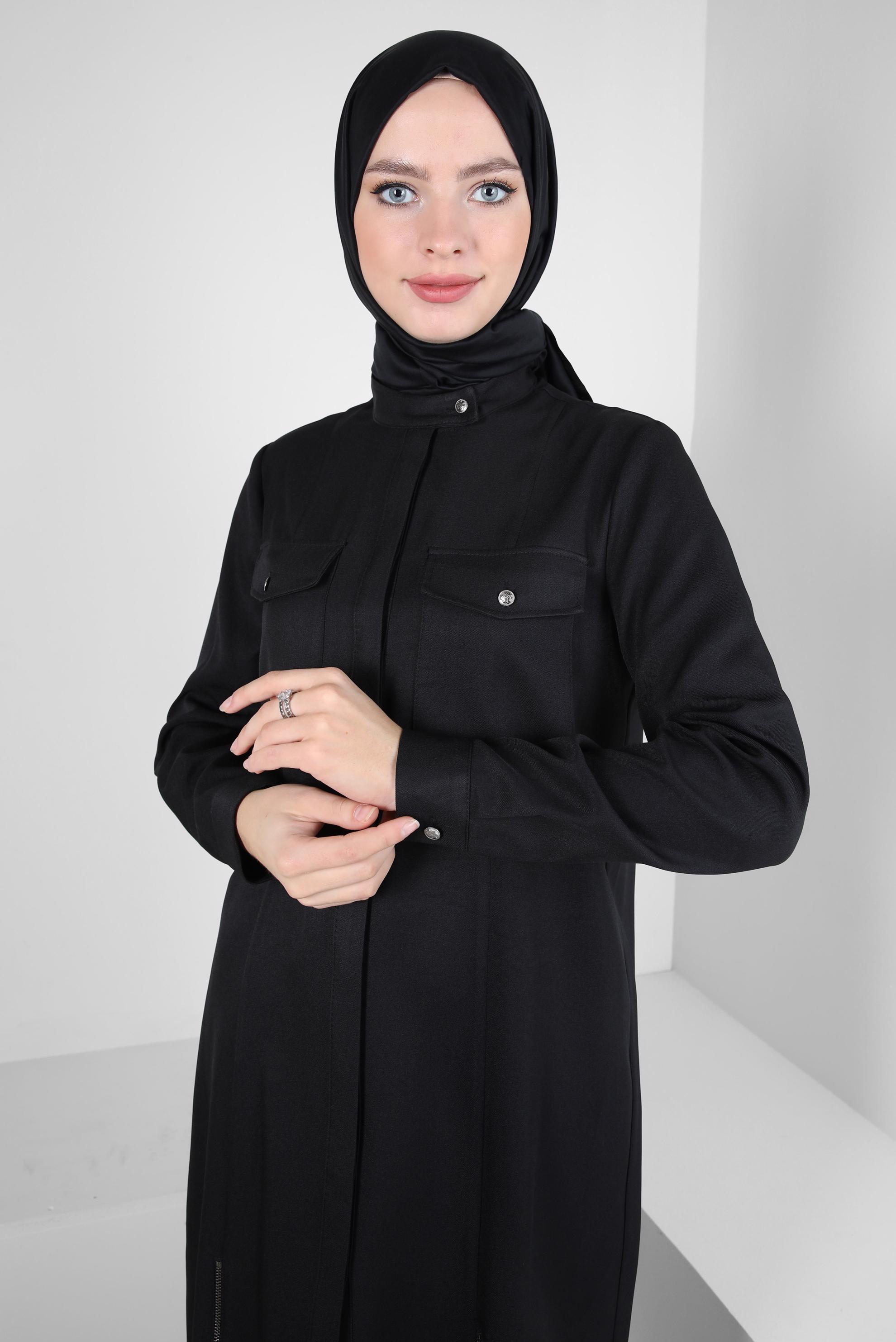 Tesettür giyim SİYAH FERMUAR DETAYLI TUNİK 44190