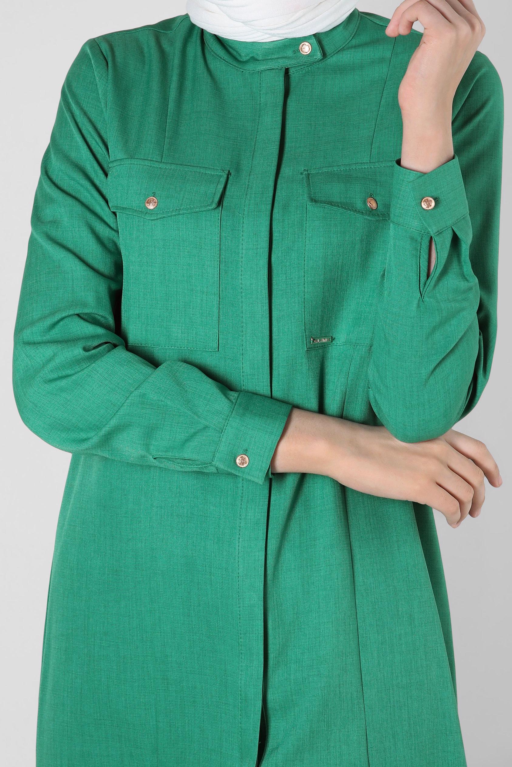 Tesettür giyim YEŞİL FERMUAR DETAYLI TUNİK 44190