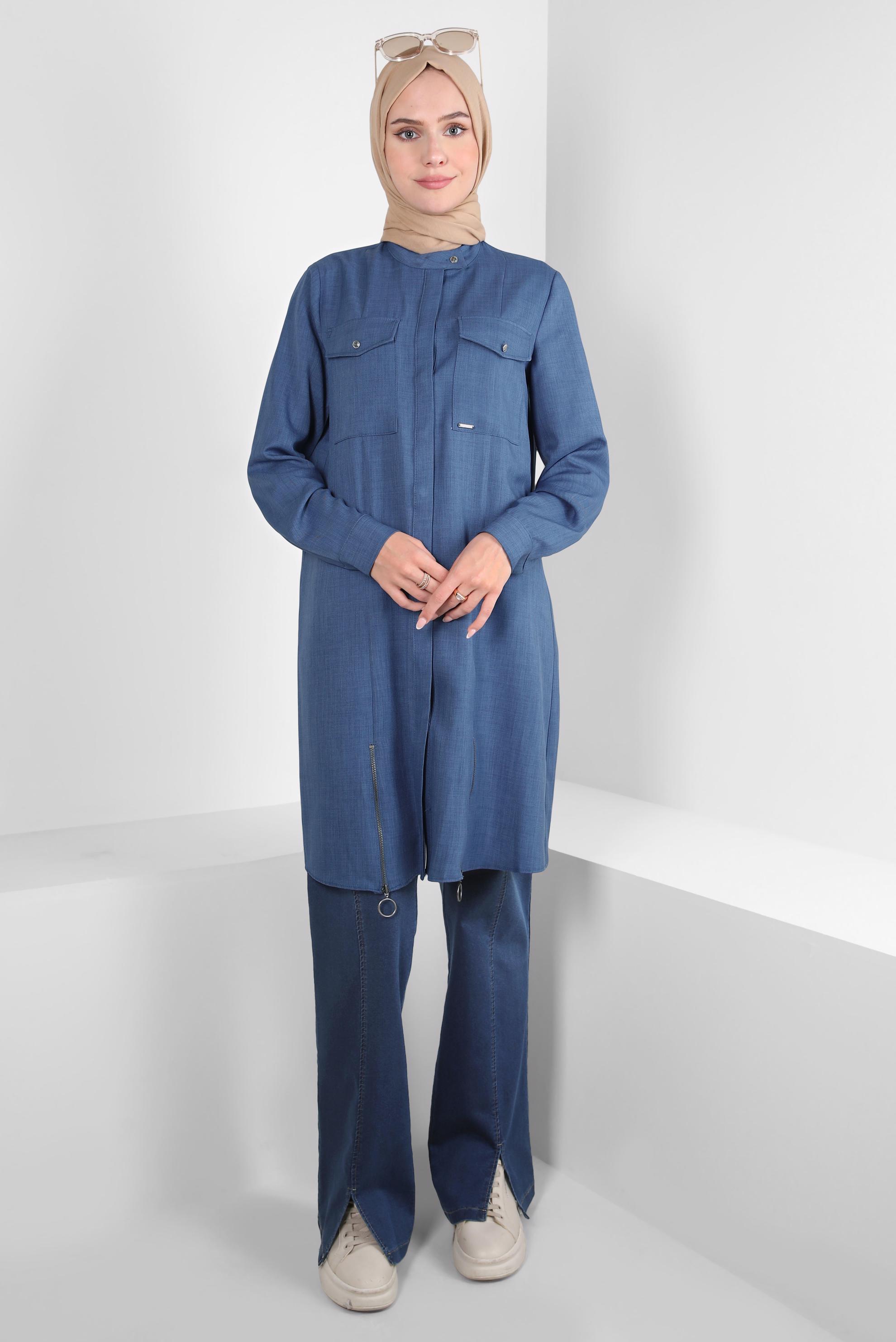 Tesettür giyim LACİVERT FERMUAR DETAYLI TUNİK 44190