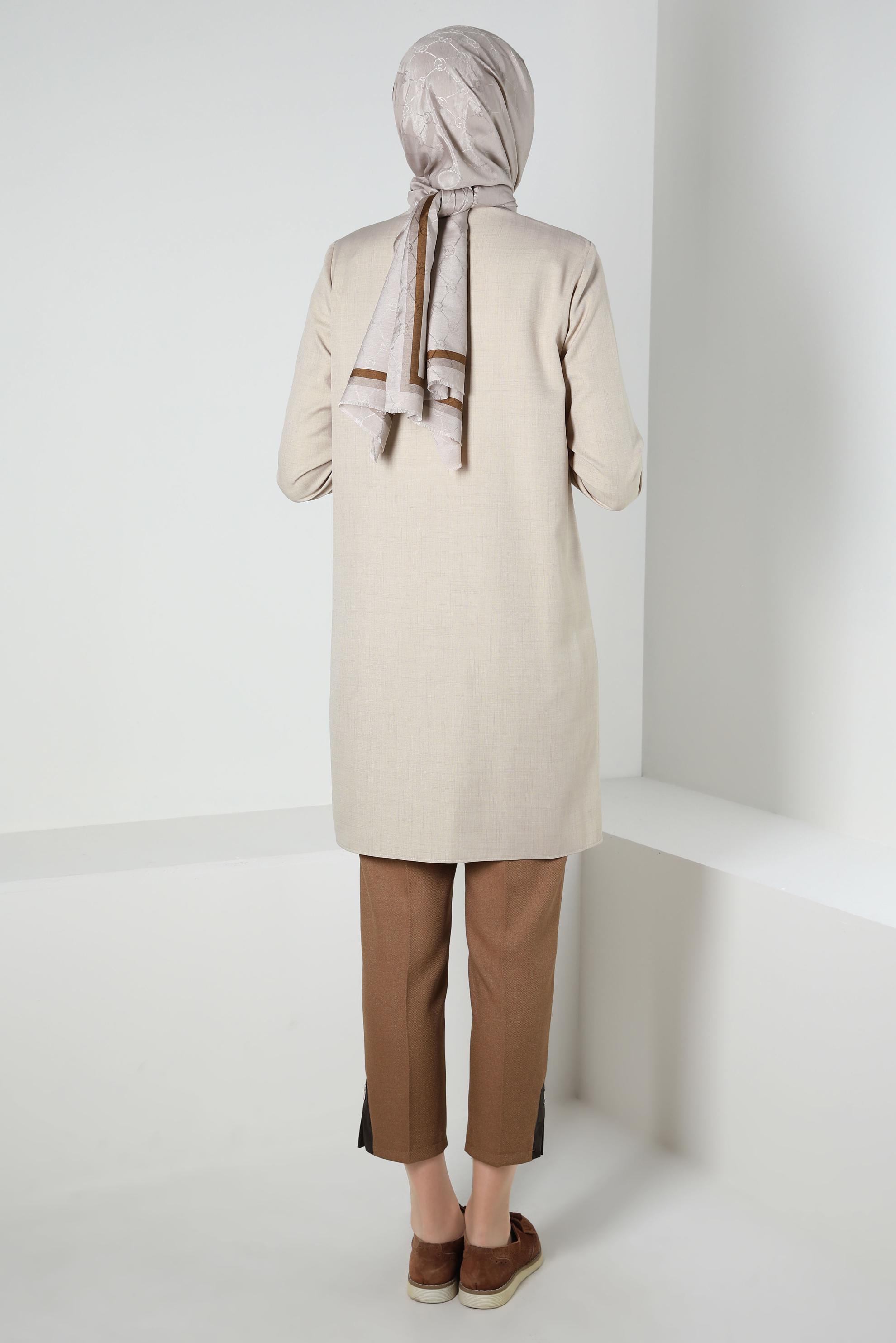 Tesettür giyim BEJ FERMUAR DETAYLI TUNİK 44190