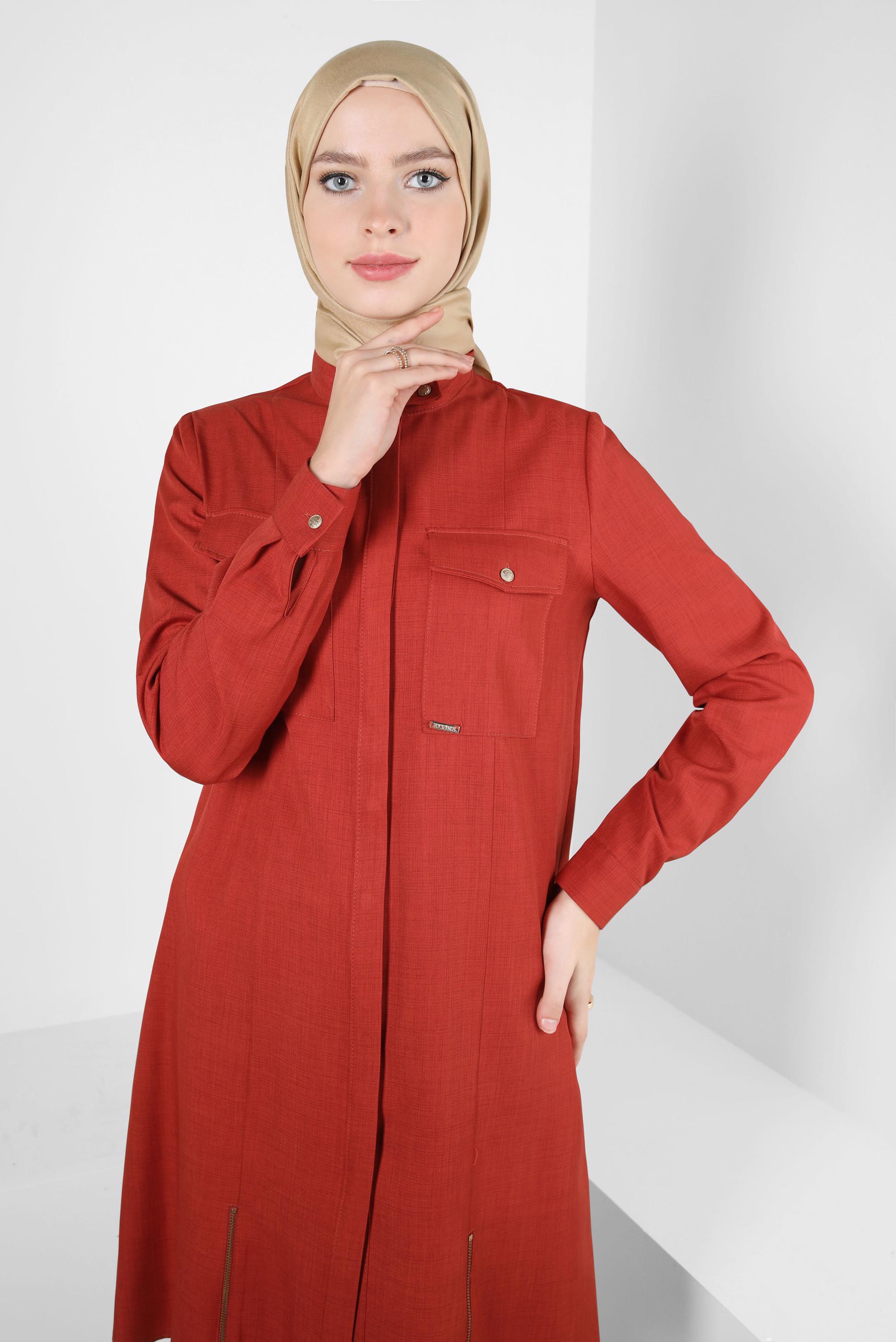 Tesettür giyim BORDO FERMUAR DETAYLI TUNİK 44190