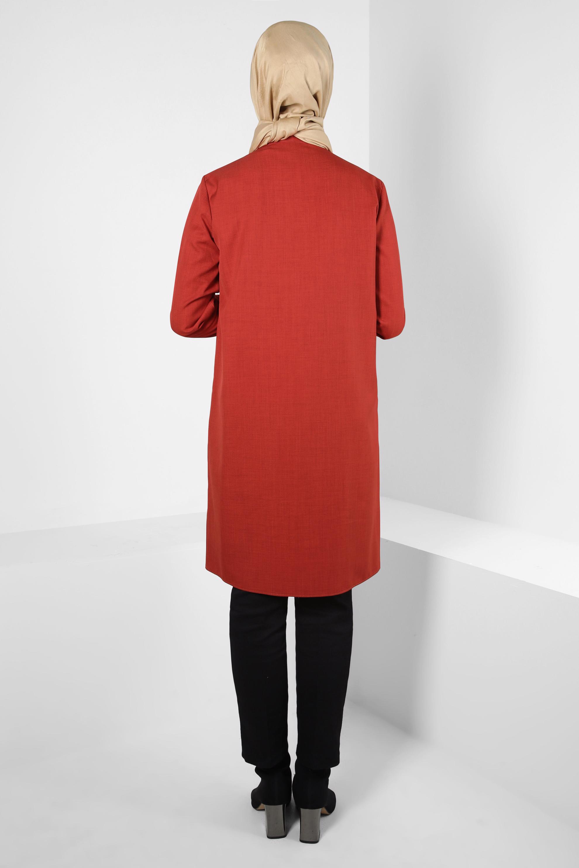 Tesettür giyim BORDO FERMUAR DETAYLI TUNİK 44190