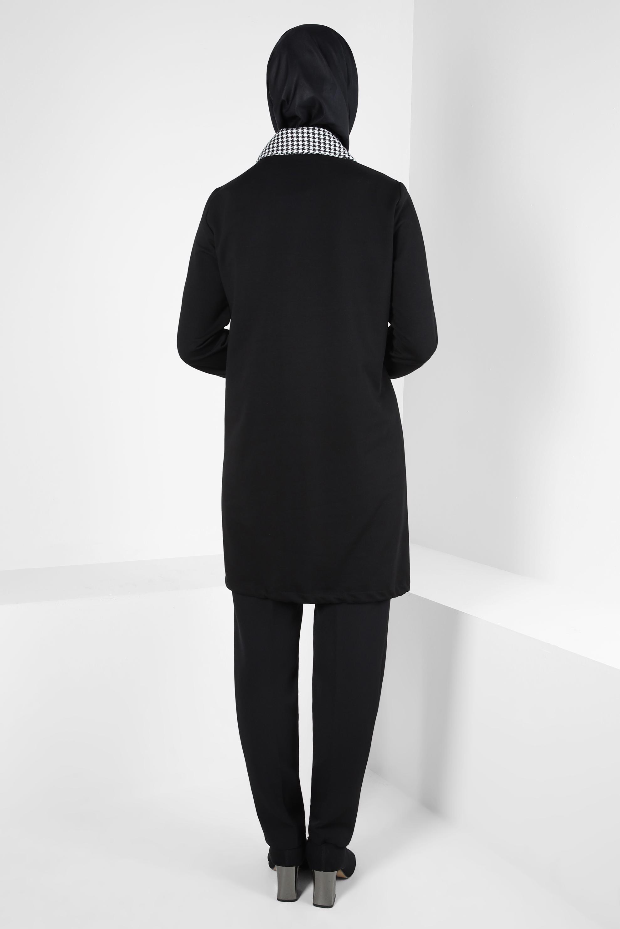 Tesettür giyim SİYAH KAZAYAĞI DESENLİ TUNİK 44201