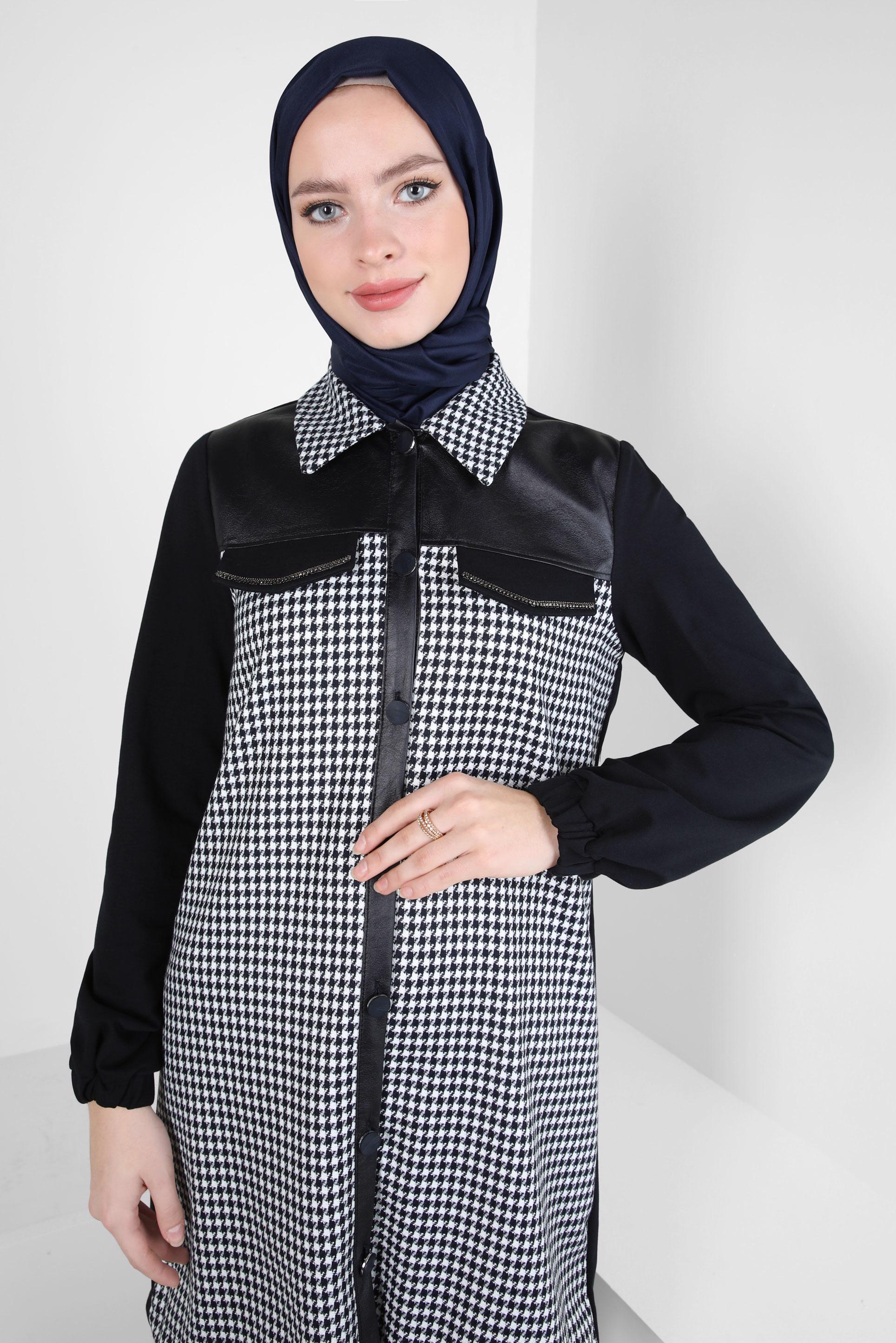 Tesettür giyim LACİVERT KAZAYAĞI DESENLİ TUNİK 44201