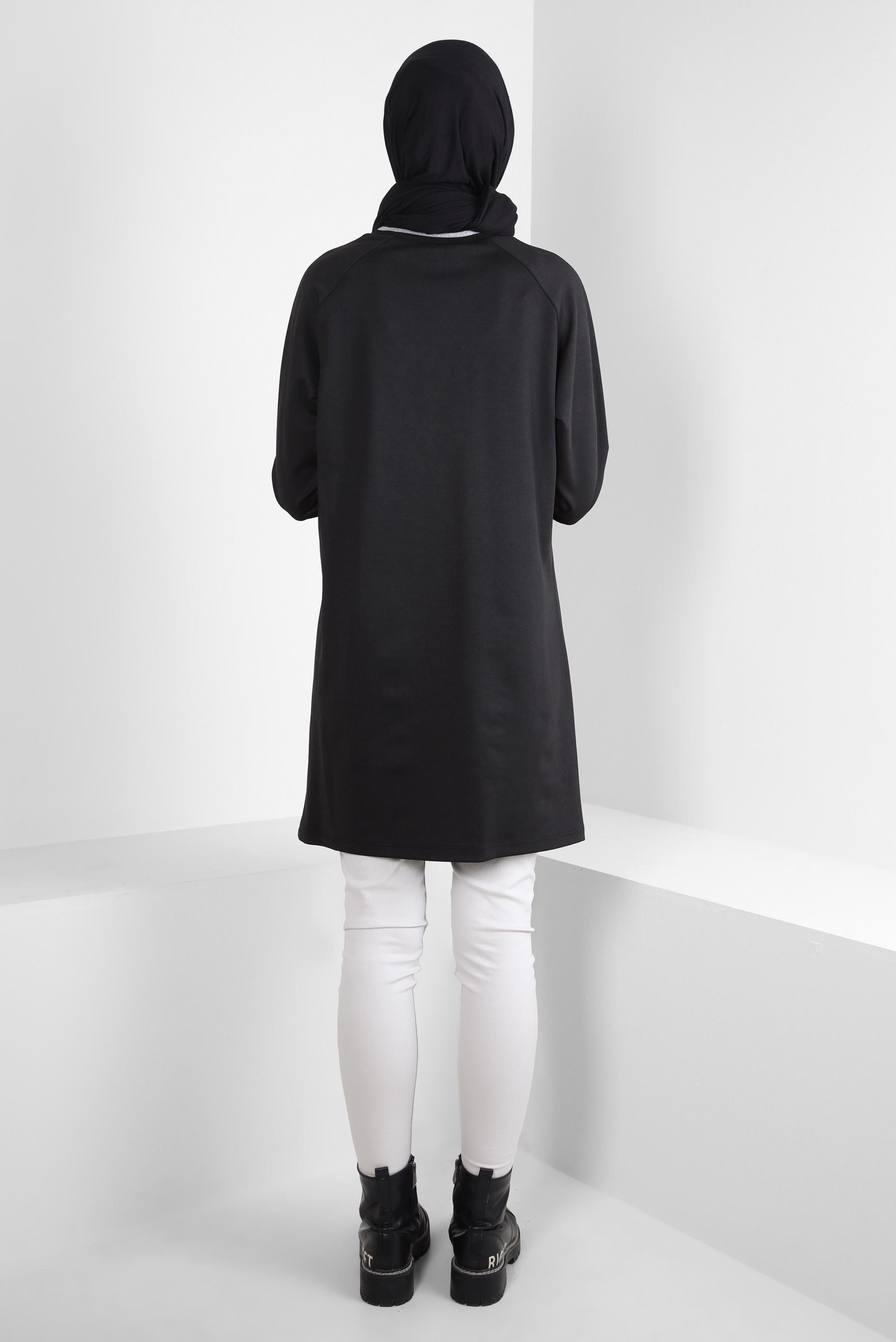 Tesettür giyim SİYAH MANŞETLERİ LASTİKLİ TUNİK 44202