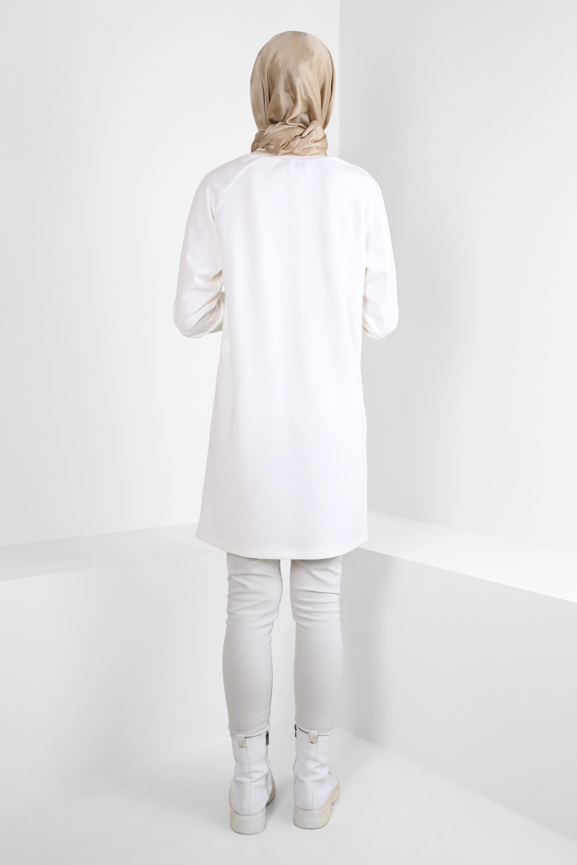 Tesettür giyim BEYAZ MANŞETLERİ LASTİKLİ TUNİK 44202