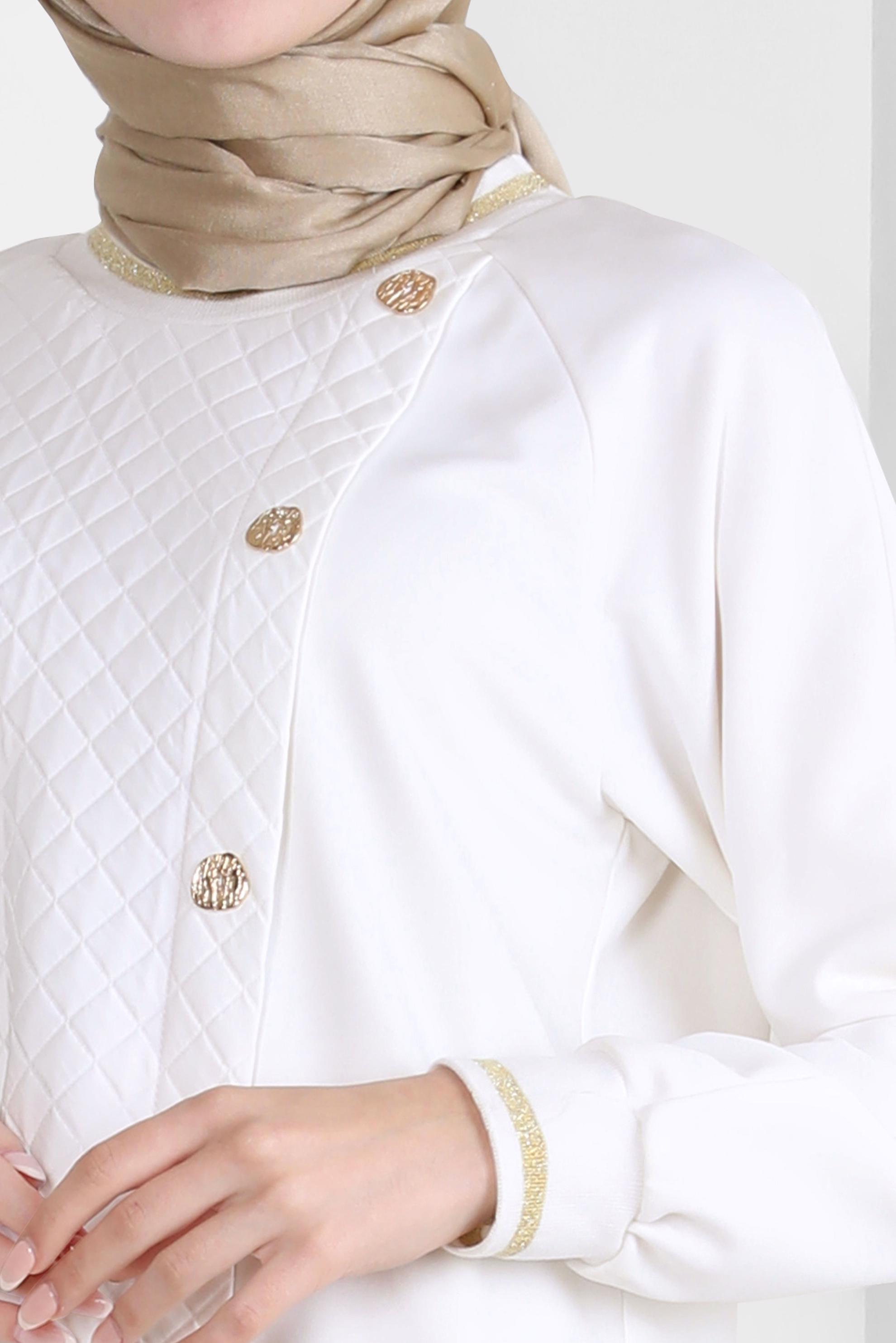 Tesettür giyim BEYAZ MANŞETLERİ LASTİKLİ TUNİK 44202