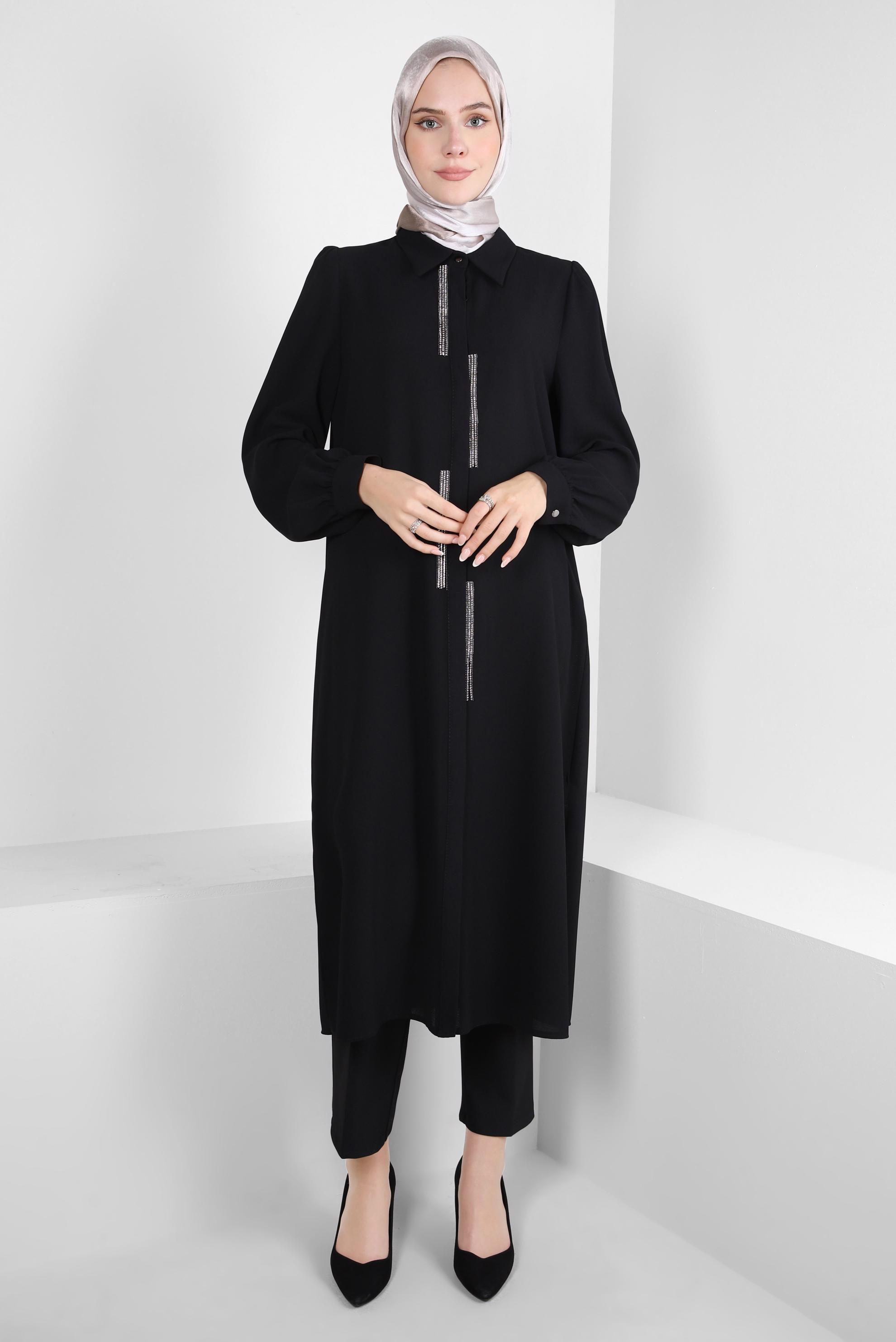 Tesettür giyim SİYAH TAŞ DETAYLI TUNİK 44206