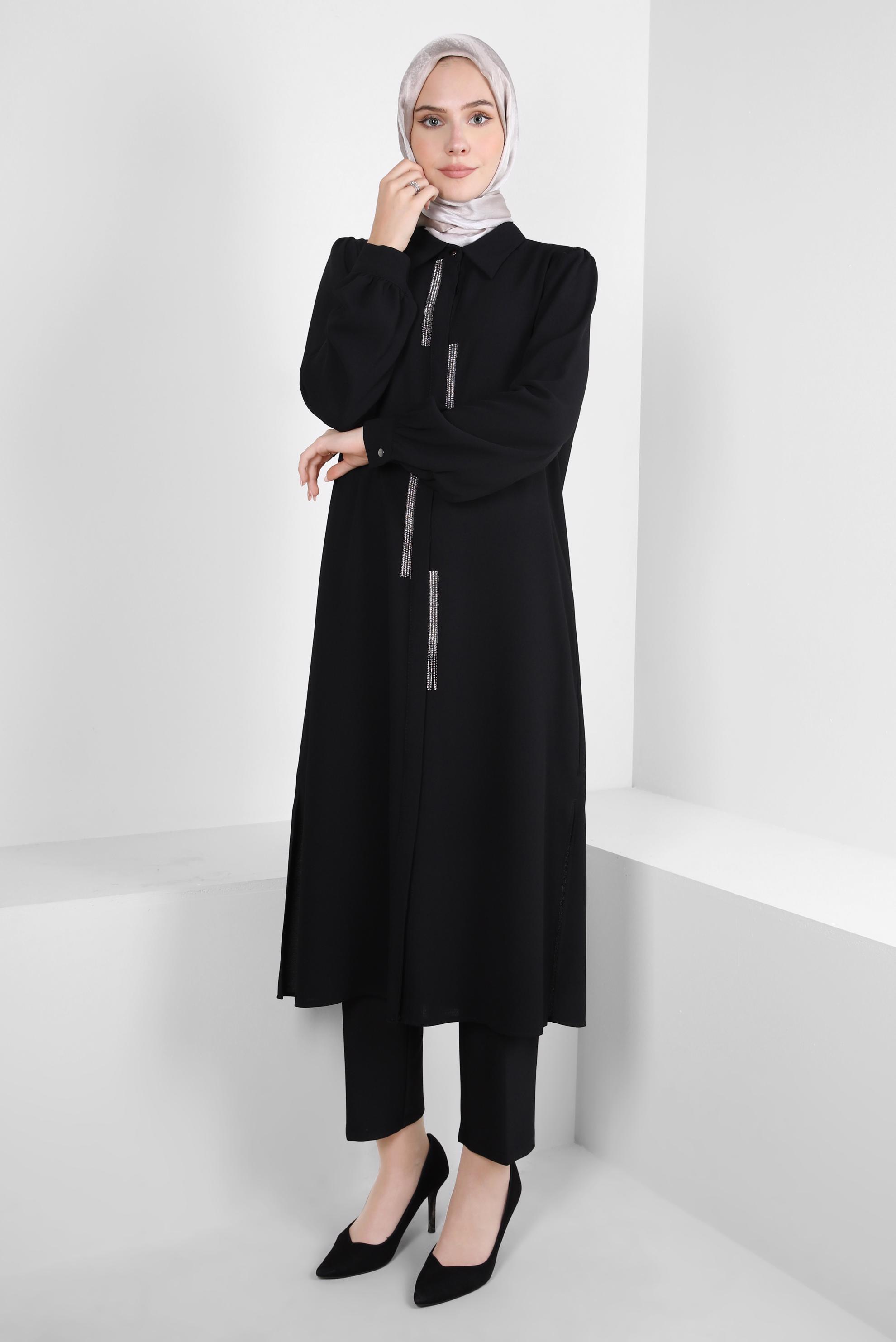 Tesettür giyim SİYAH TAŞ DETAYLI TUNİK 44206