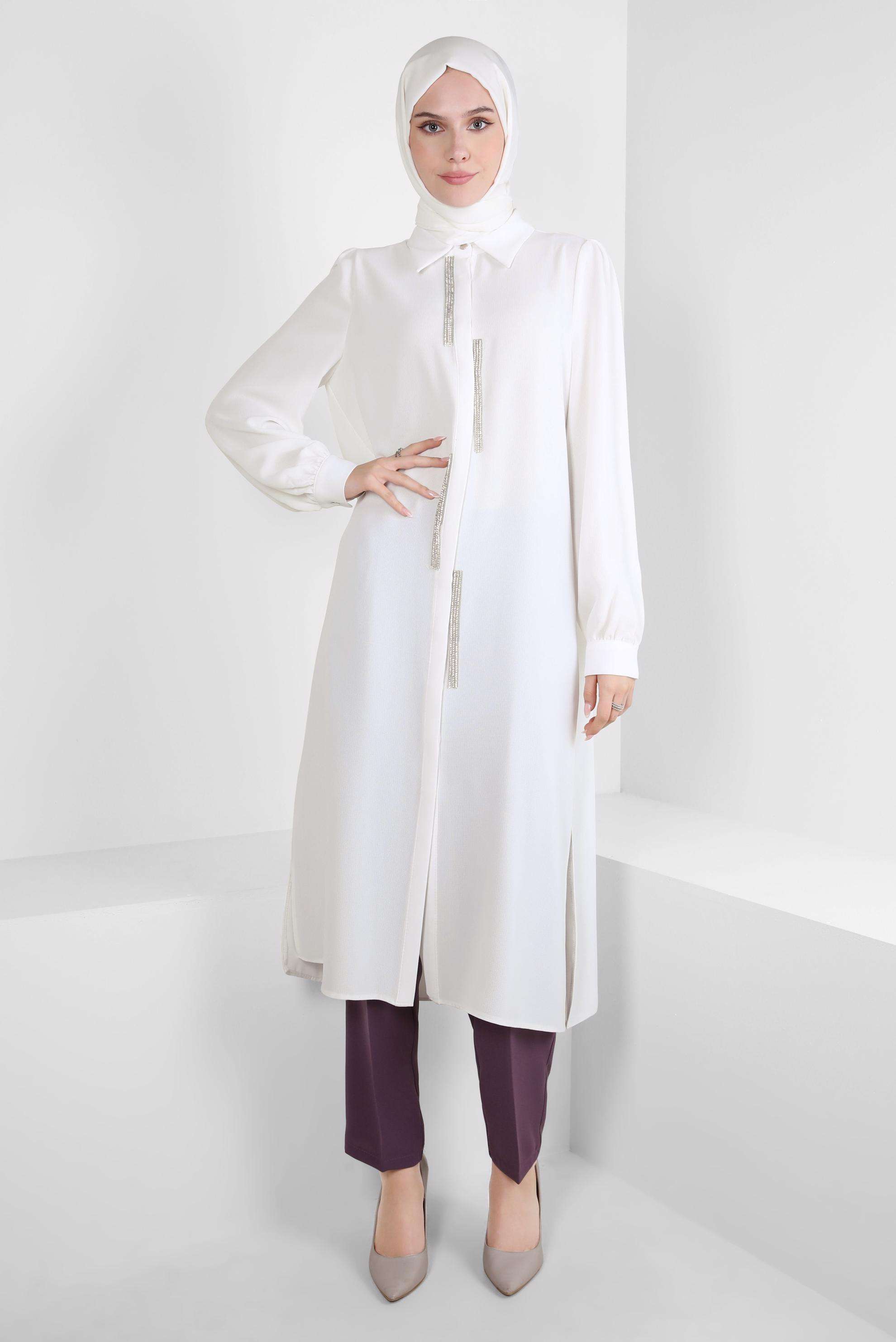 Tesettür giyim BEYAZ TAŞ DETAYLI TUNİK 44206