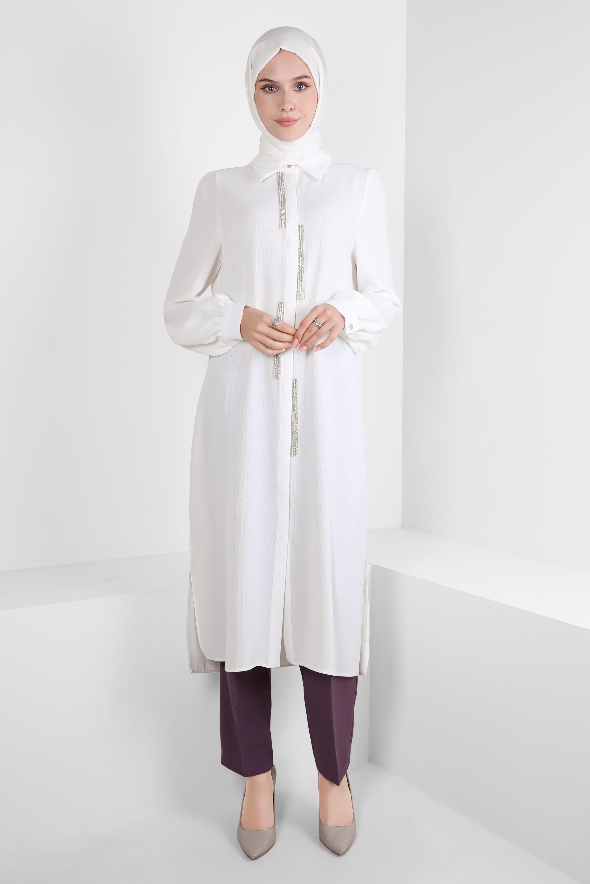 Tesettür giyim BEYAZ TAŞ DETAYLI TUNİK 44206