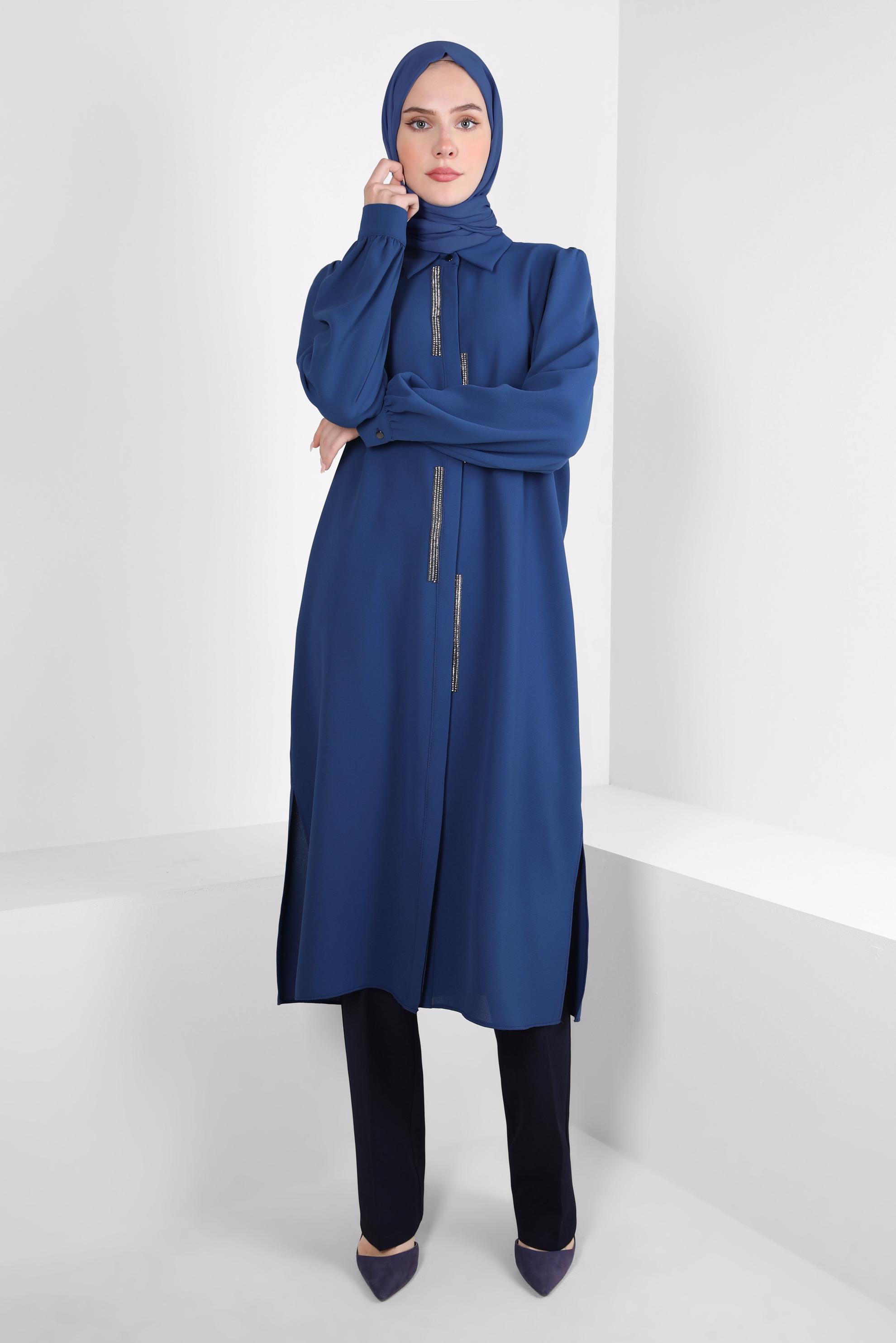 Tesettür giyim LACİVERT TAŞ DETAYLI TUNİK 44206