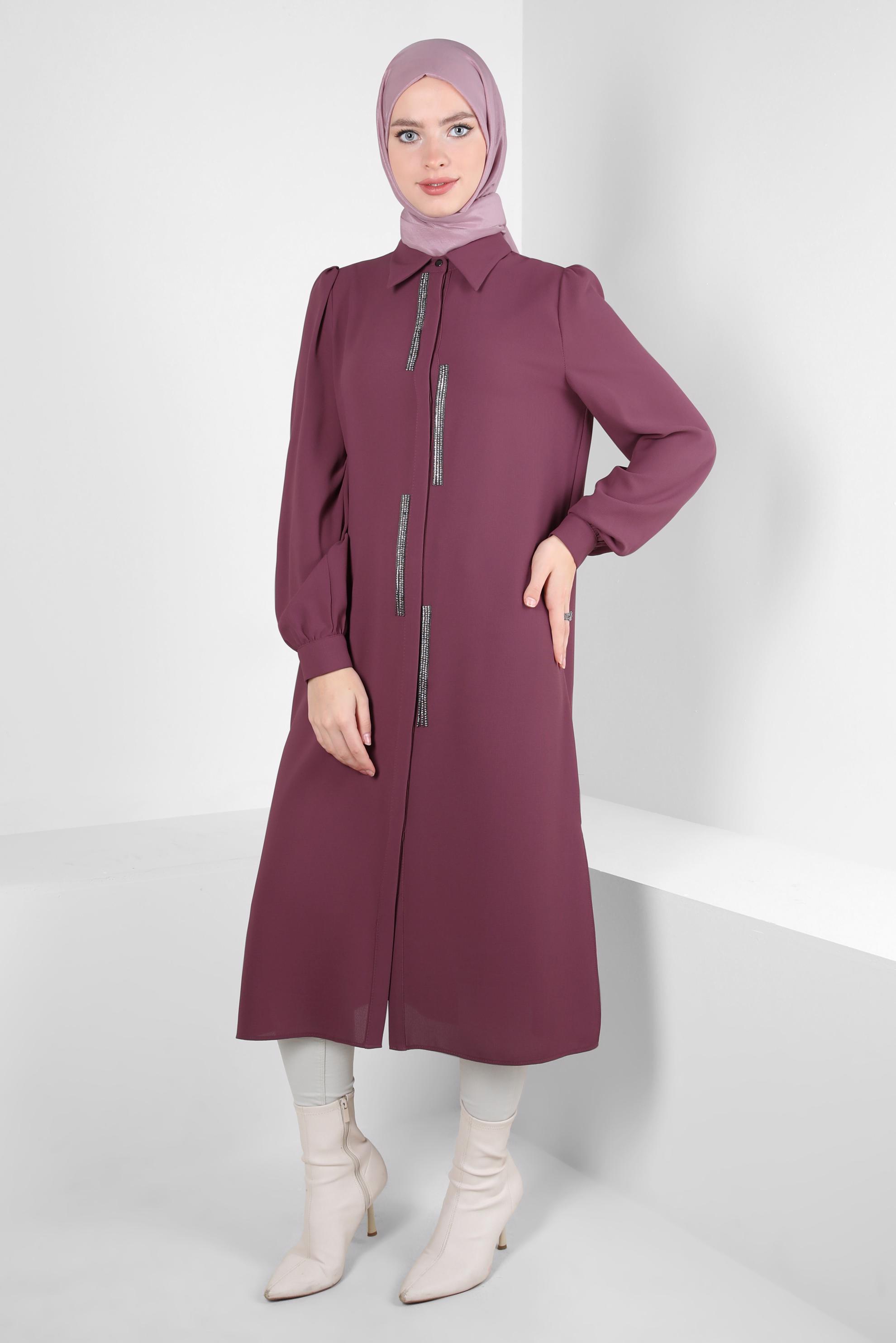 Tesettür giyim PEMBE TAŞ DETAYLI TUNİK 44206