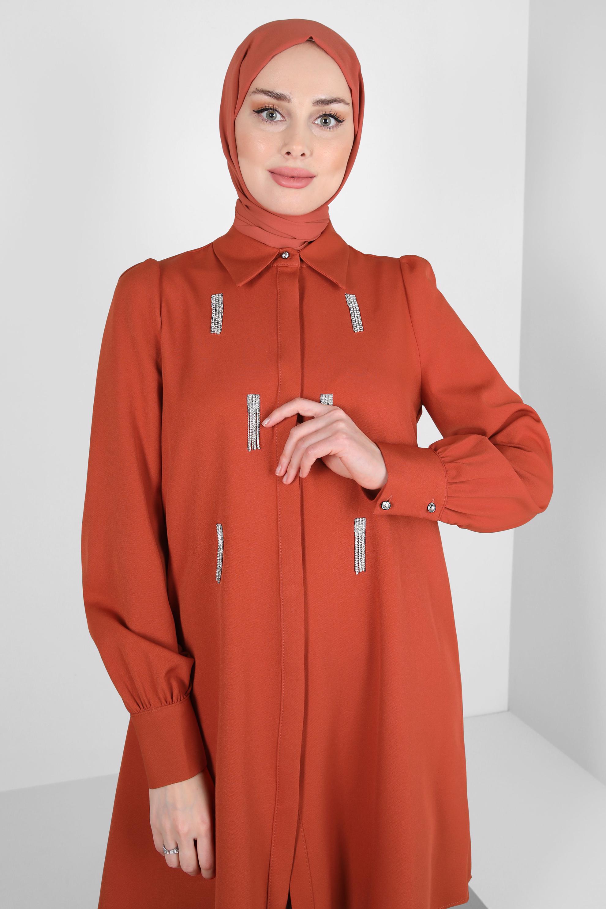 Tesettür giyim TURUNCU TAŞ DETAYLI TUNİK 44207