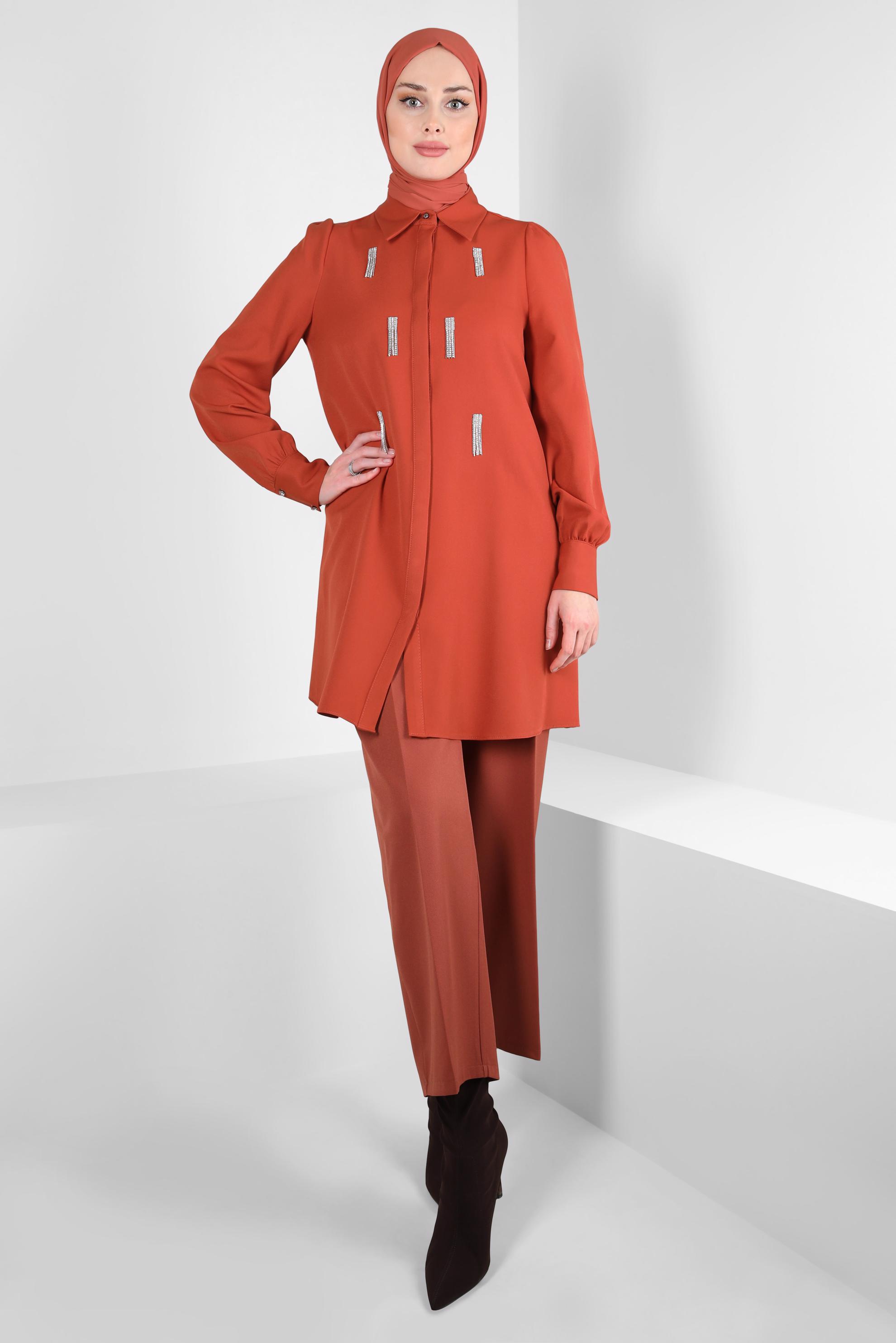 Tesettür giyim TURUNCU TAŞ DETAYLI TUNİK 44207