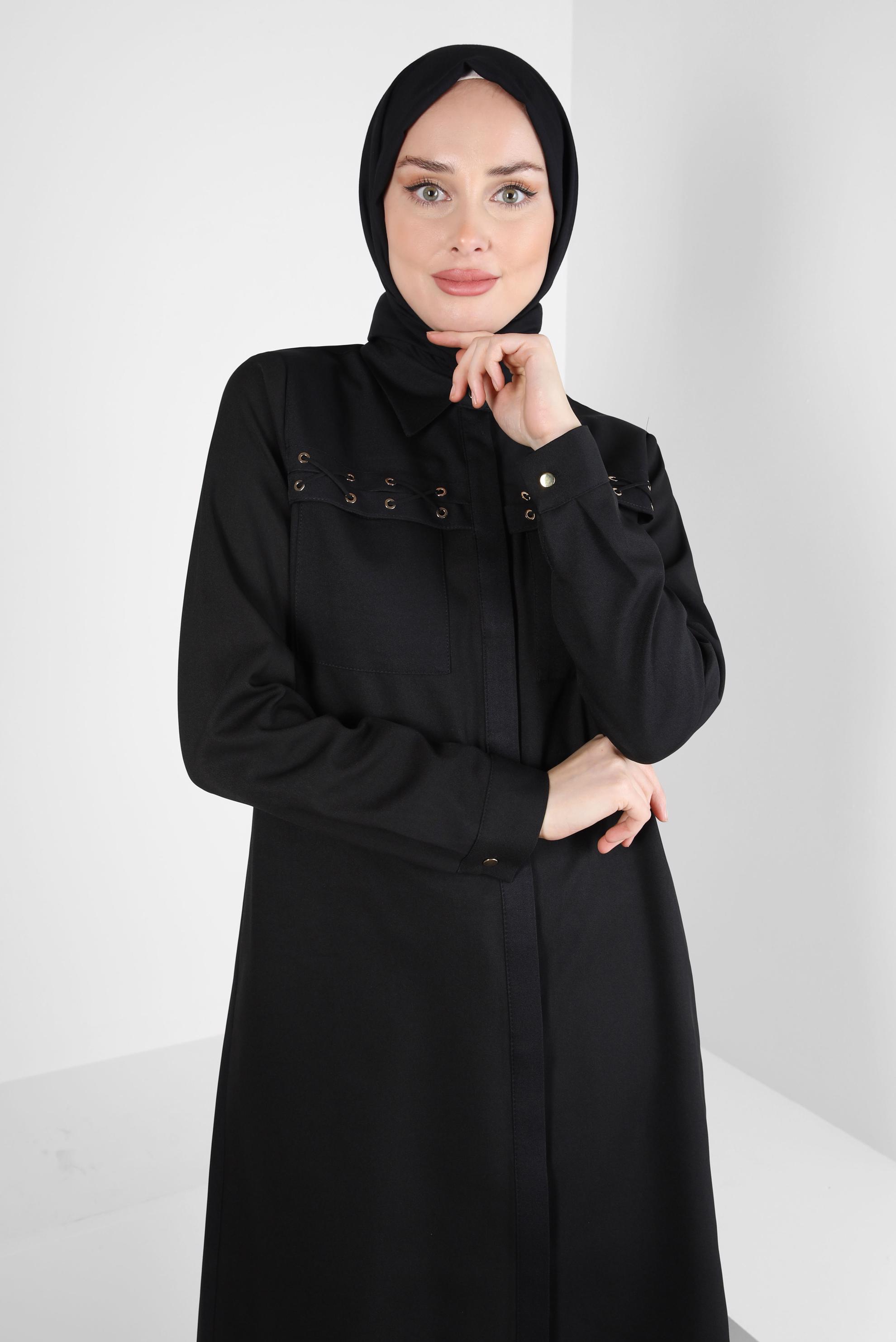 Tesettür giyim SİYAH BAĞCIK DETAYLI TUNİK 44208