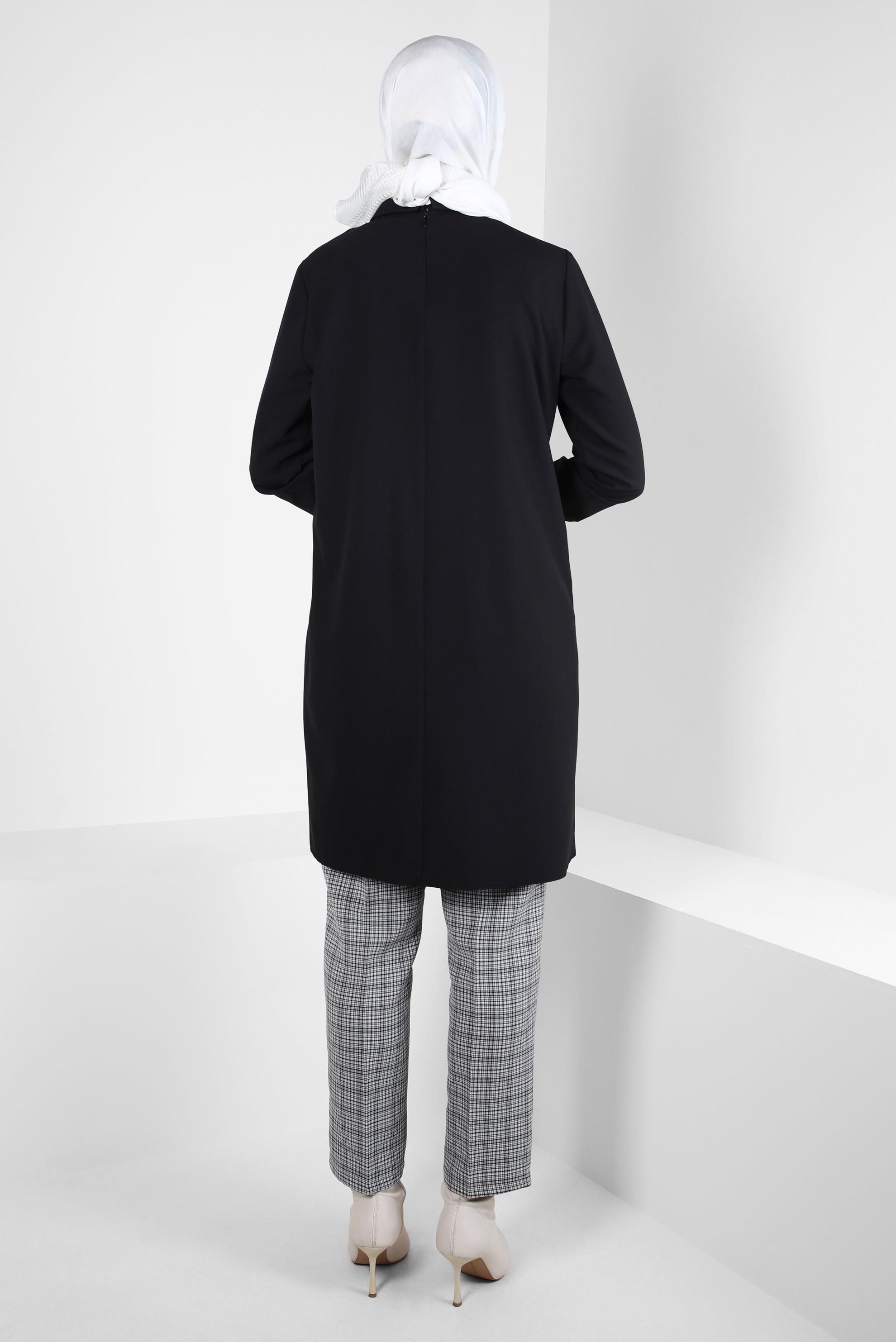 Tesettür giyim SİYAH GÖMLEK YAKA TUNİK 44209