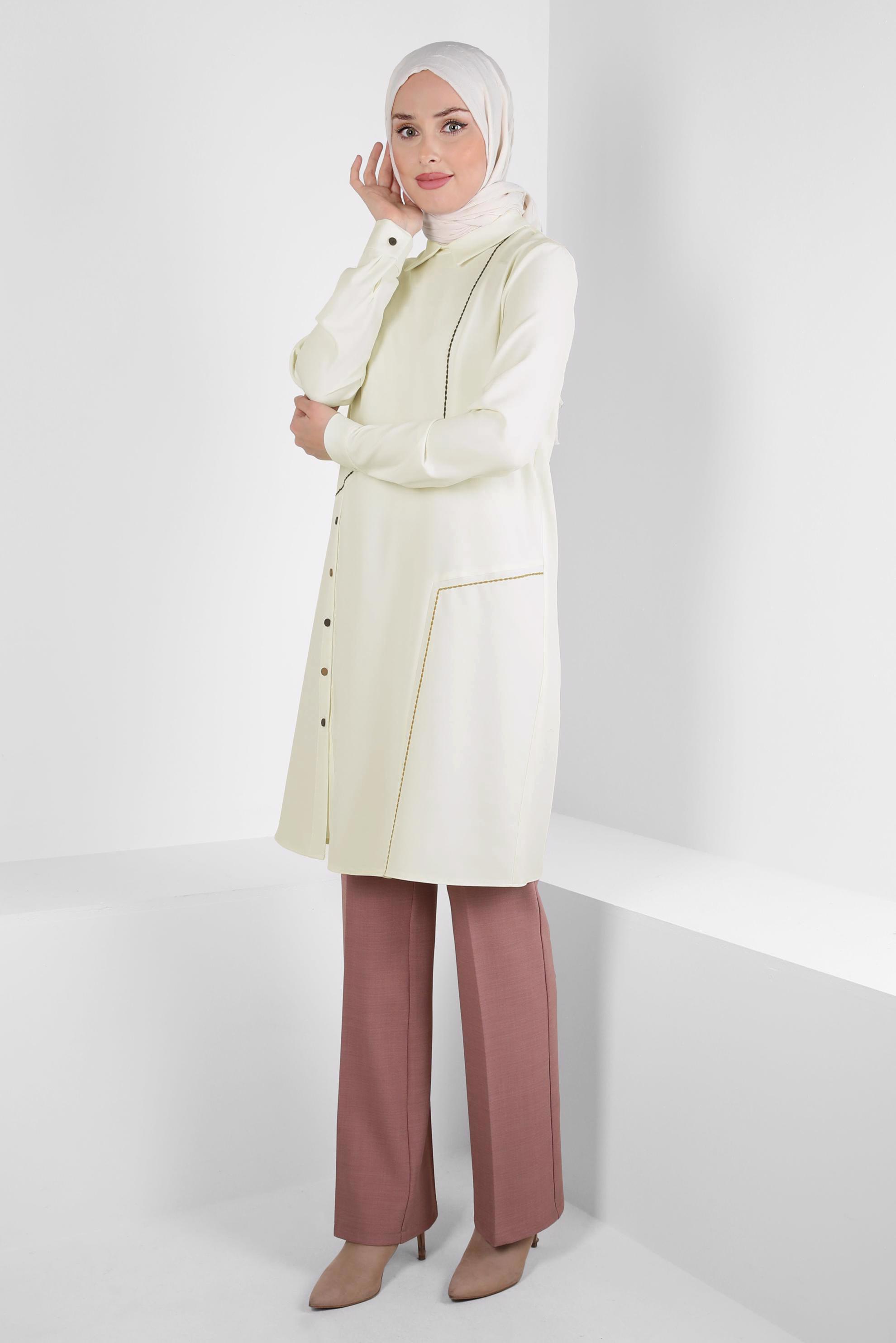 Tesettür giyim BEYAZ GÖMLEK YAKA TUNİK 44209