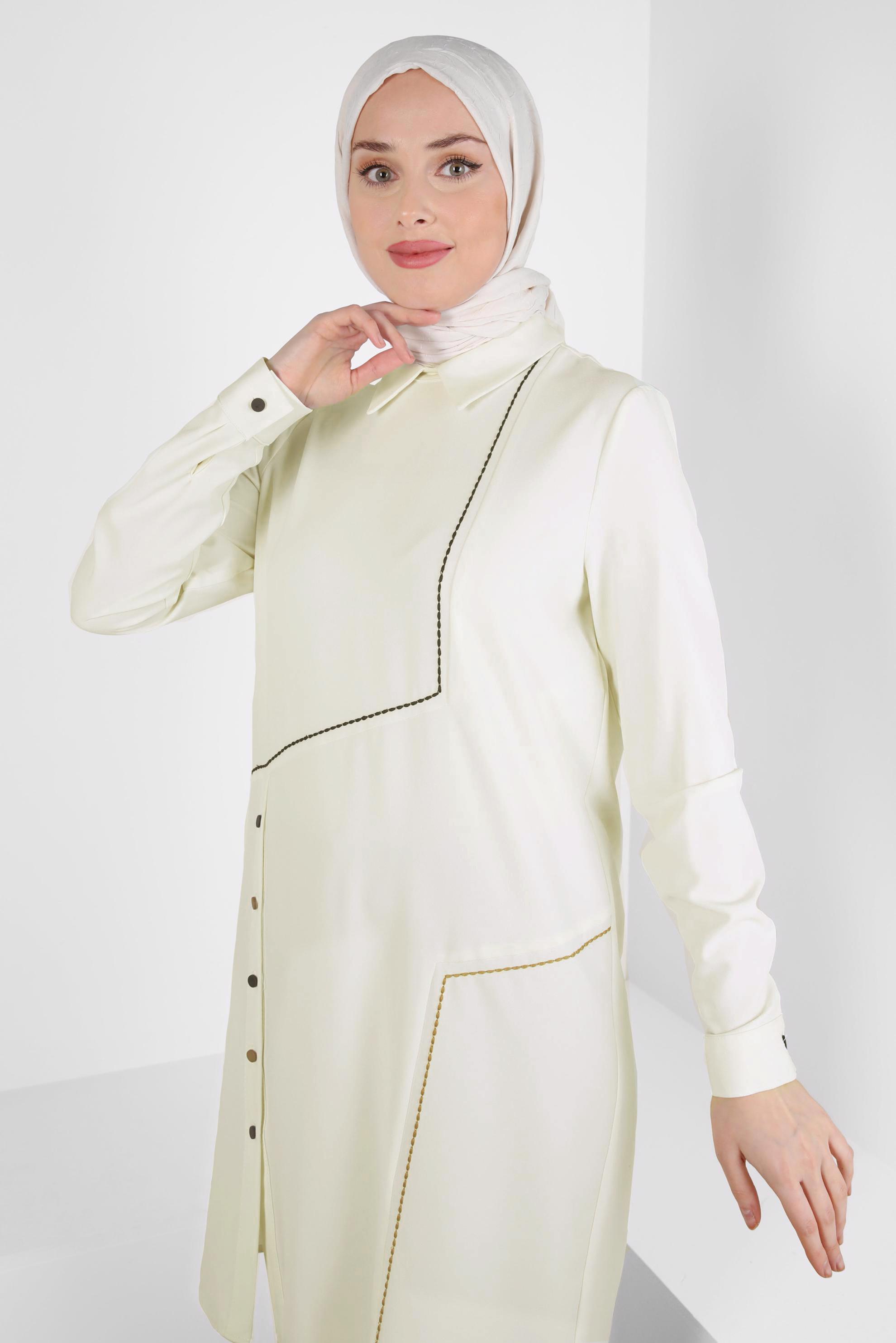 Tesettür giyim BEYAZ GÖMLEK YAKA TUNİK 44209