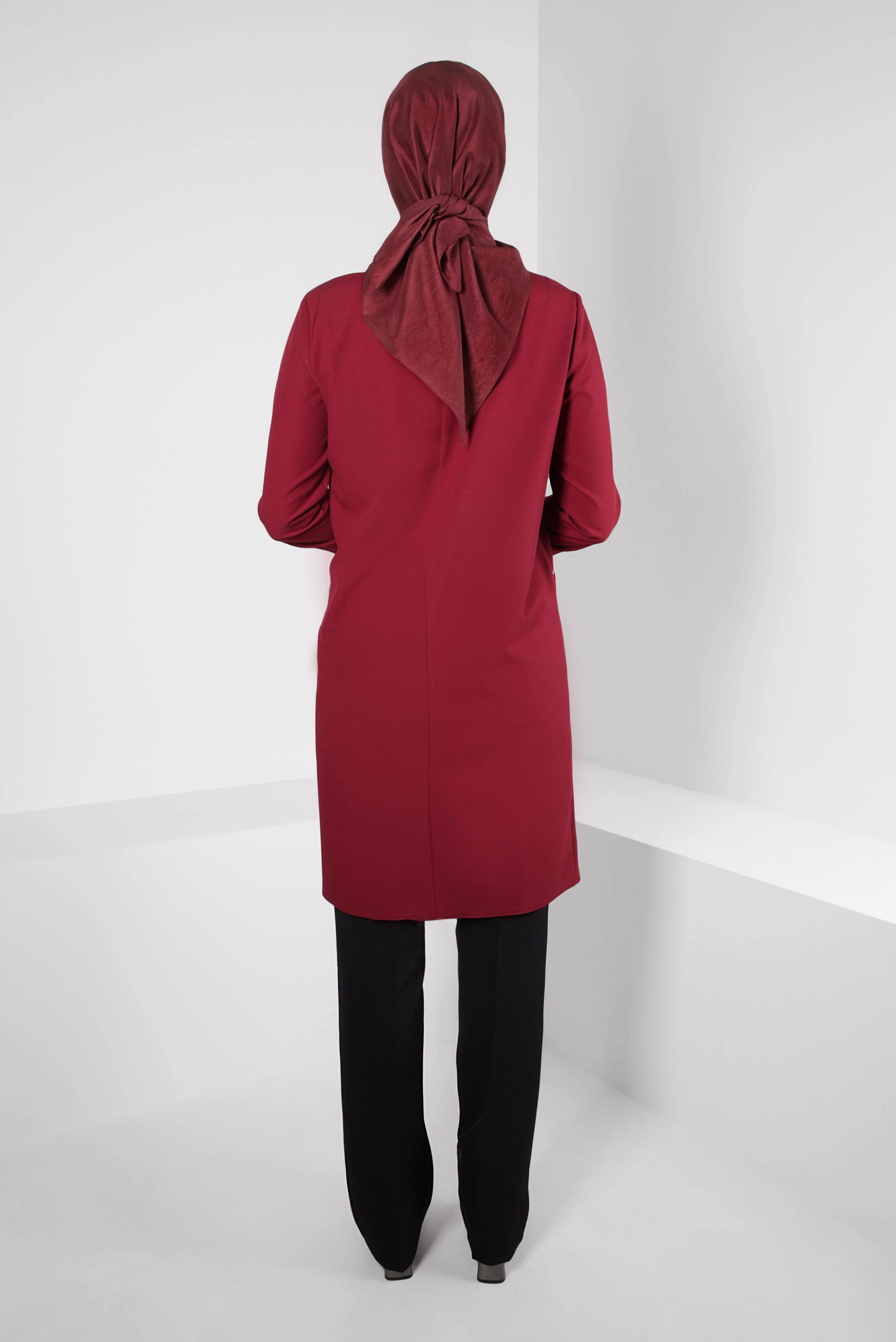 Tesettür giyim BORDO GÖMLEK YAKA TUNİK 44209