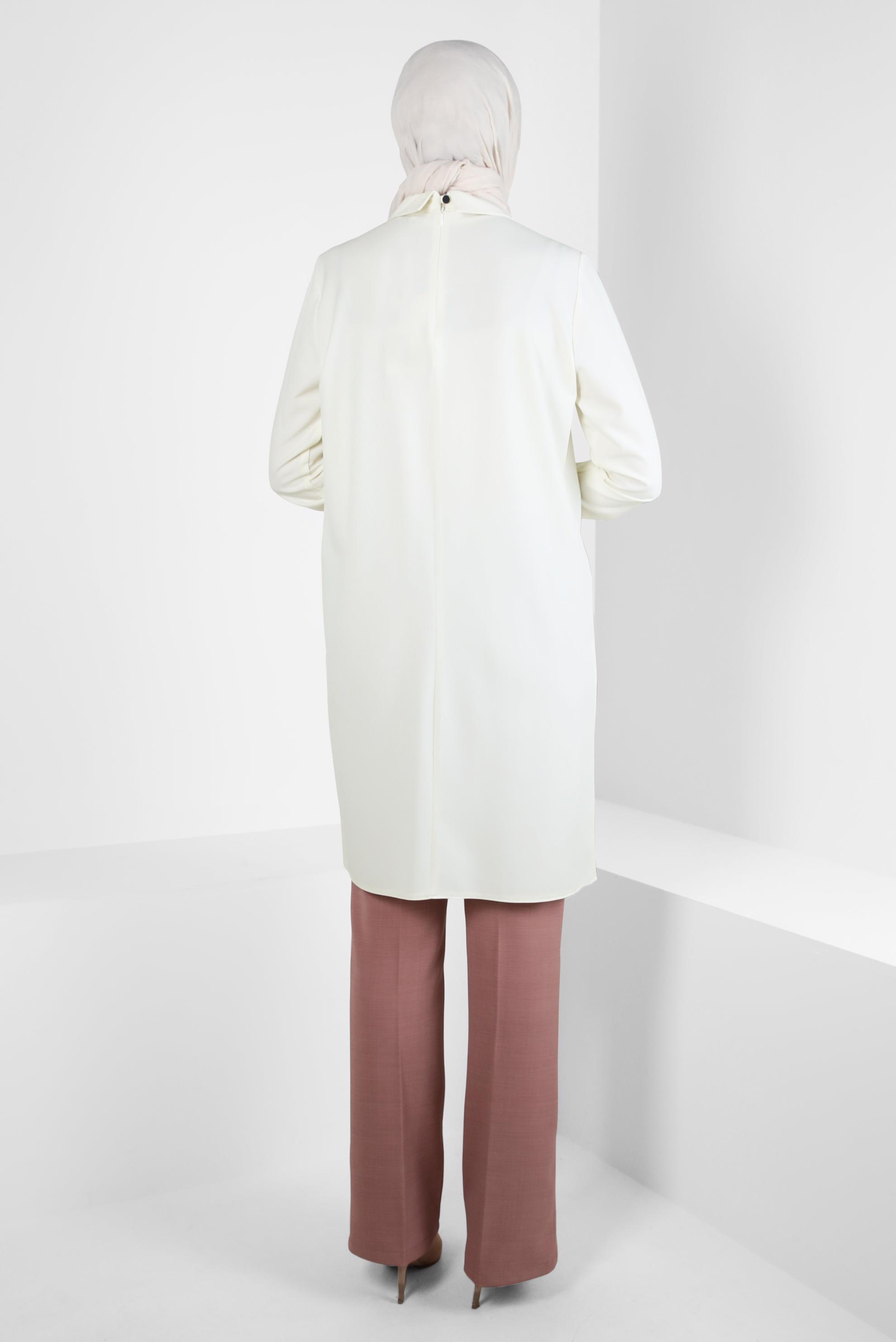 Tesettür giyim EKRU GÖMLEK YAKA TUNİK 44209