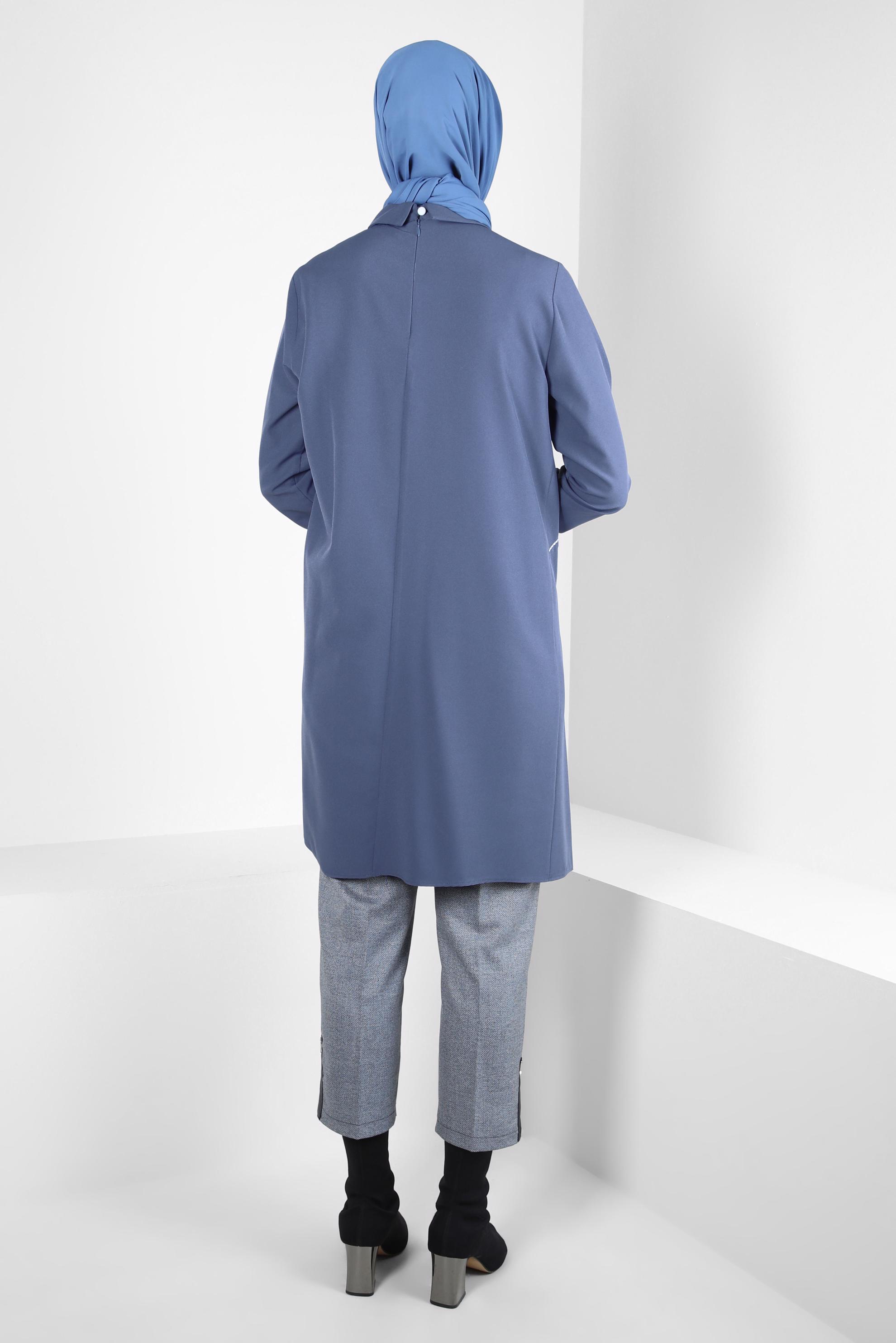 Tesettür giyim MAVİ GÖMLEK YAKA TUNİK 44209