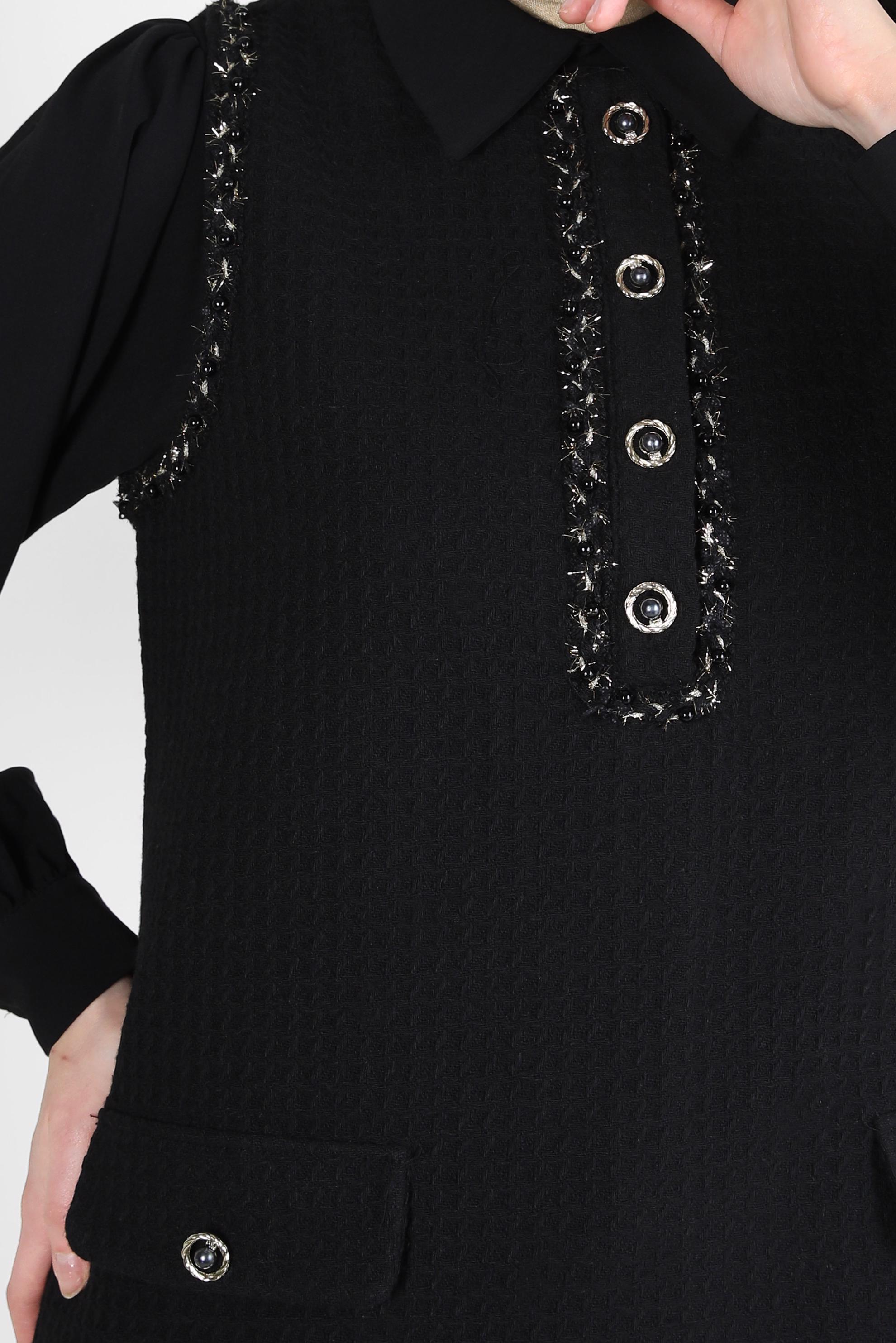 Tesettür giyim SİYAH GÖMLEK YAKA YELEKLİ TUNİK 44216