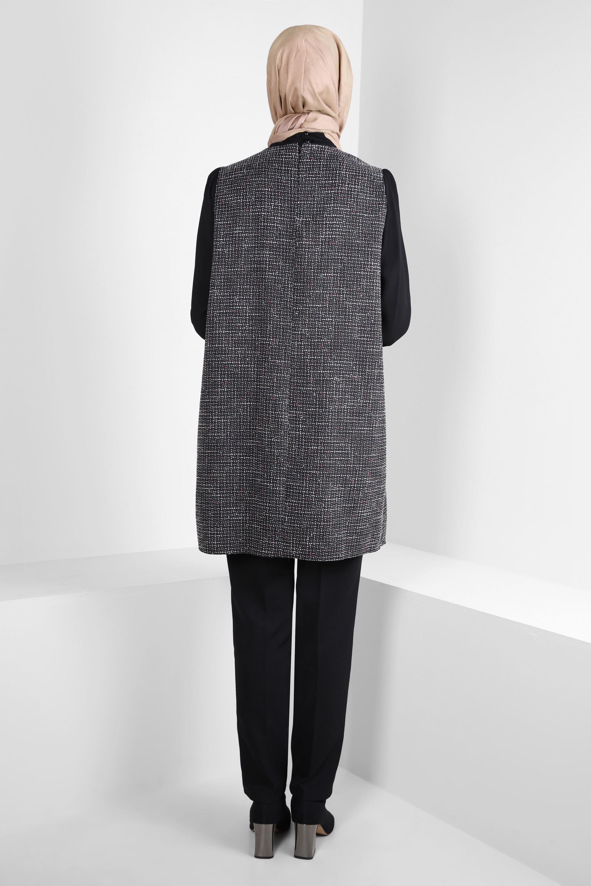 Tesettür giyim SİYAH FULAR YAKA SÜVETERLİ TUNİK 44217