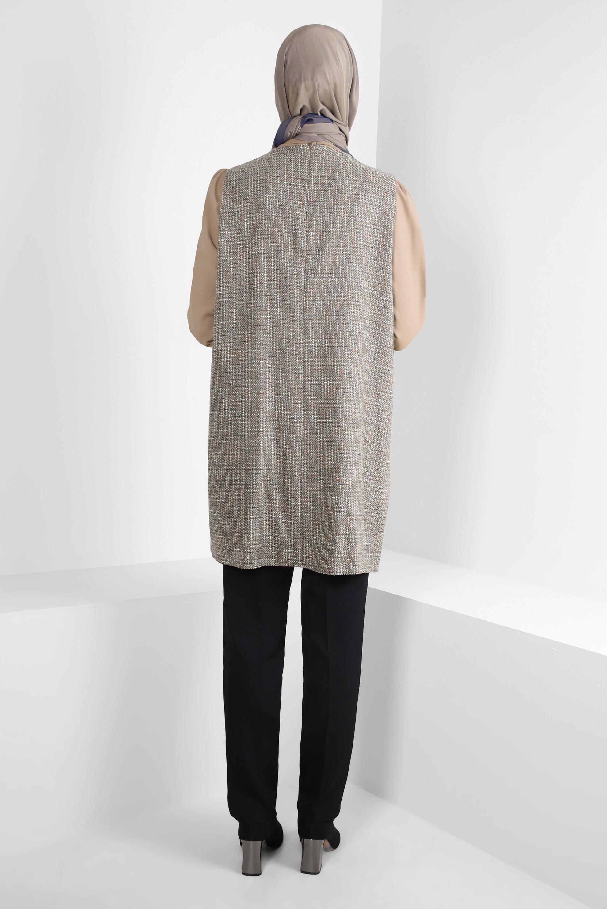 Tesettür giyim KAHVE FULAR YAKA SÜVETERLİ TUNİK 44217