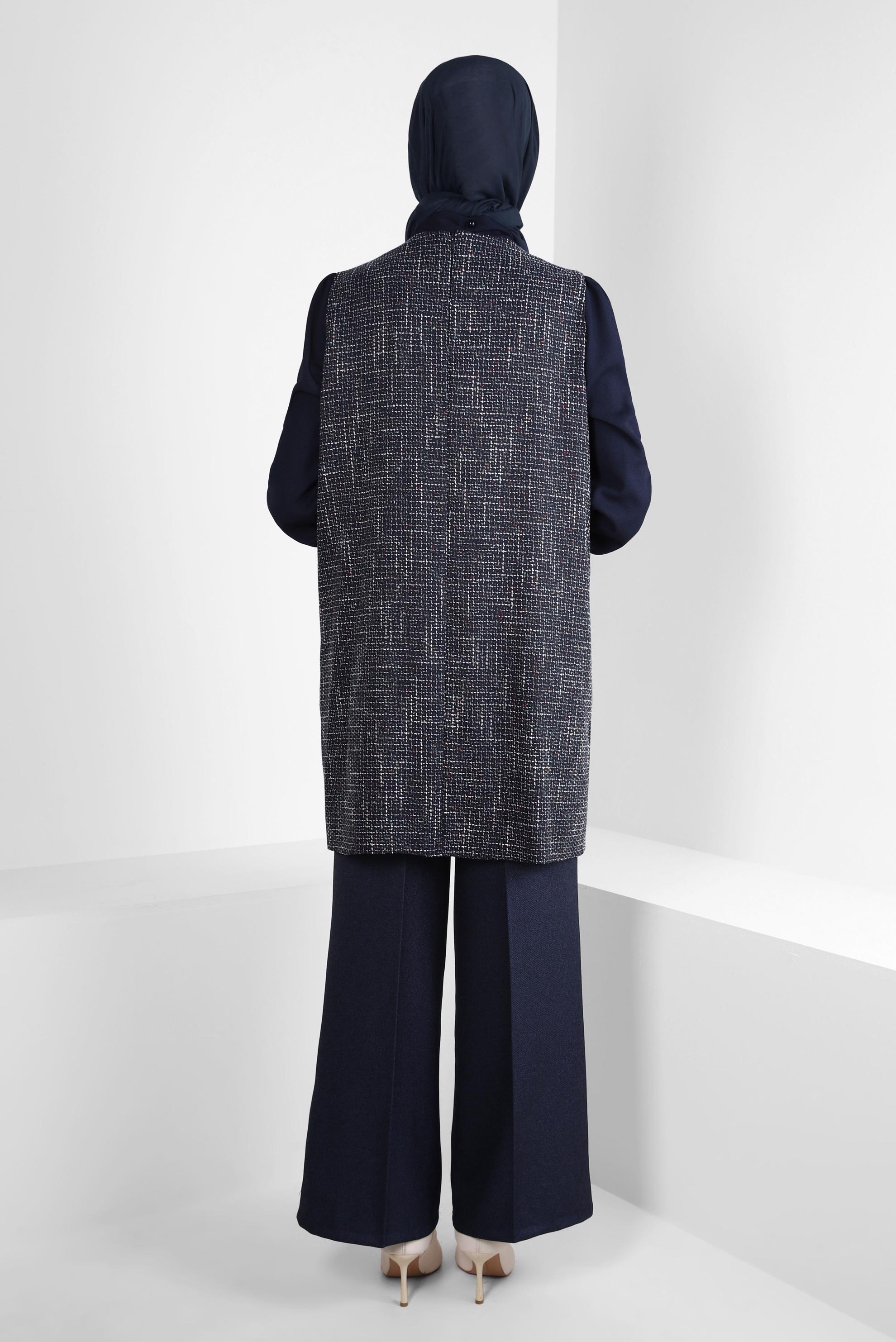 Tesettür giyim LACİVERT FULAR YAKA SÜVETERLİ TUNİK 44217