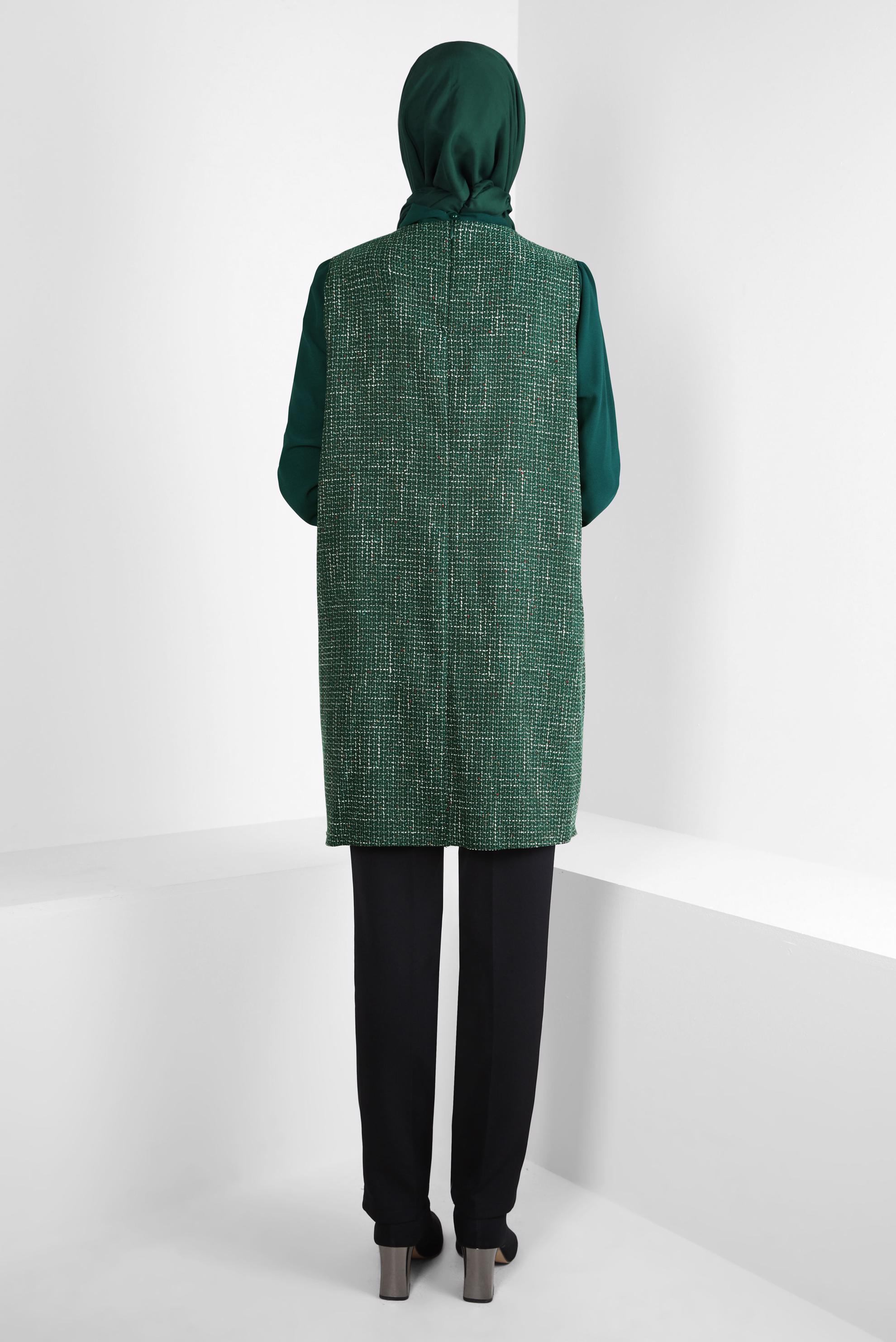 Tesettür giyim YEŞİL FULAR YAKA SÜVETERLİ TUNİK 44217