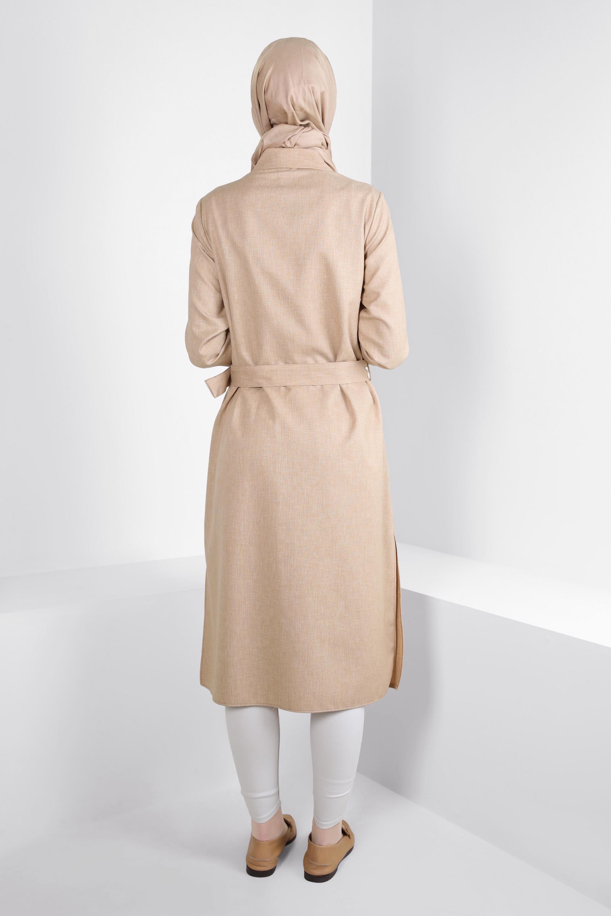 Tesettür giyim KAHVE KEMERLİ İŞLEME DETAYLI TUNİK 44220