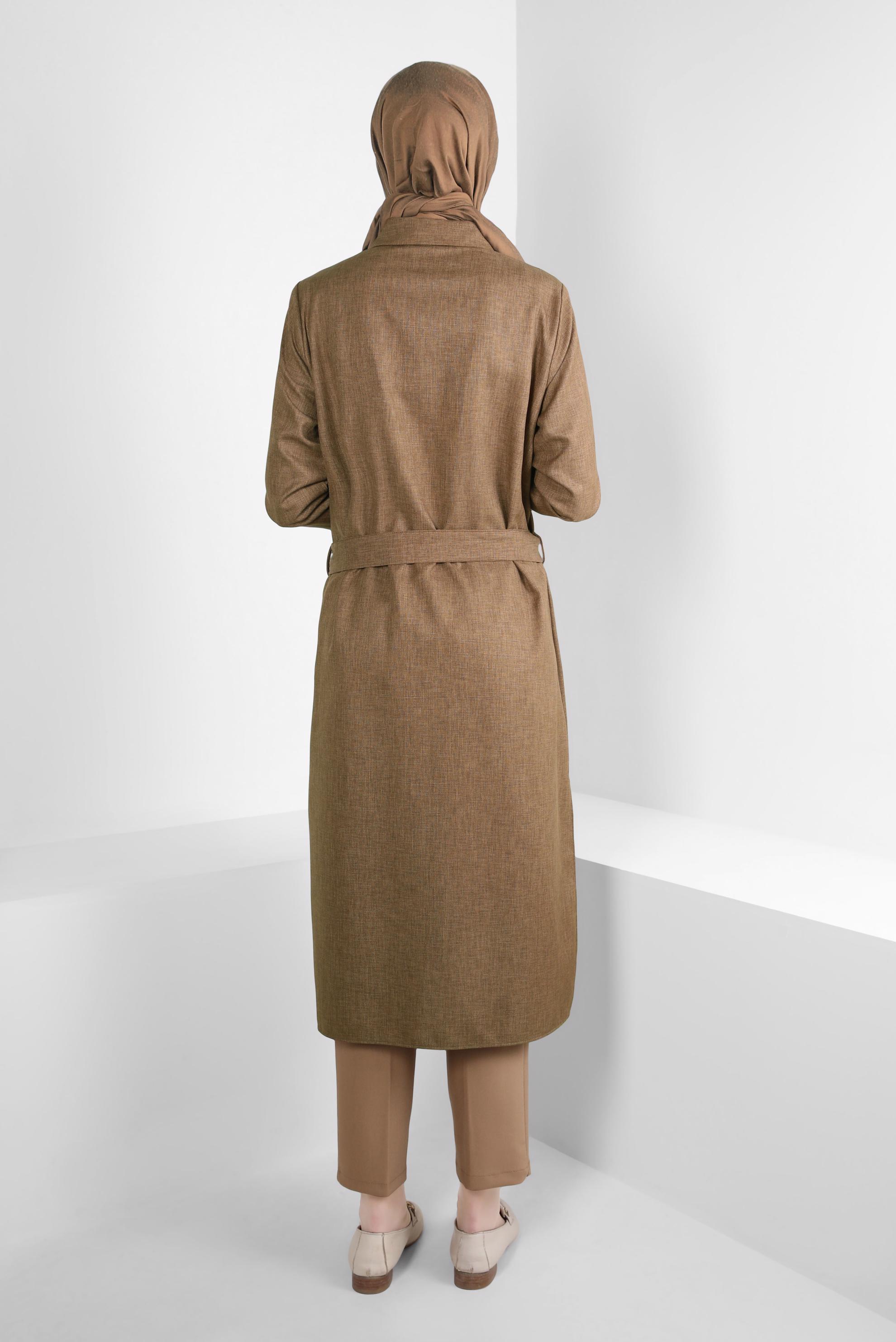 Tesettür giyim KAHVE KEMERLİ İŞLEME DETAYLI TUNİK 44220