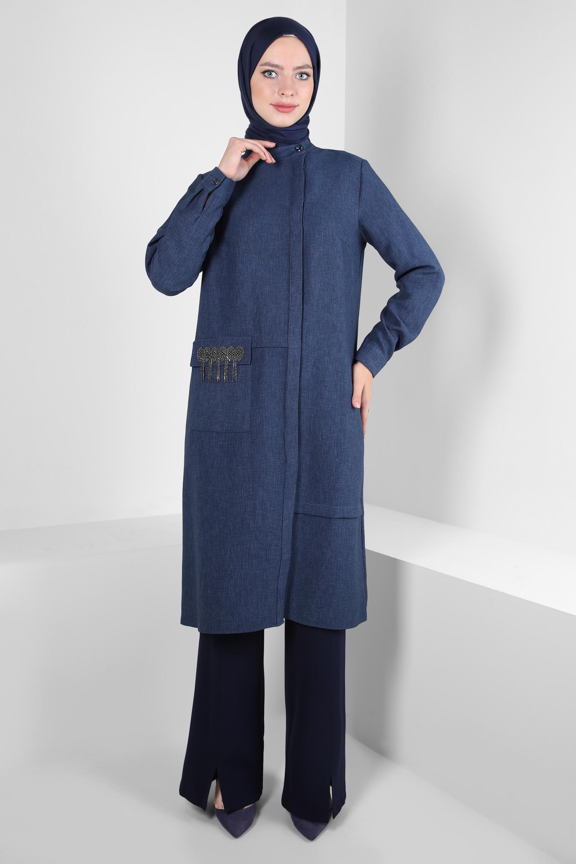Tesettür giyim LACİVERT ZIMBA DETAYLI TUNİK 44221