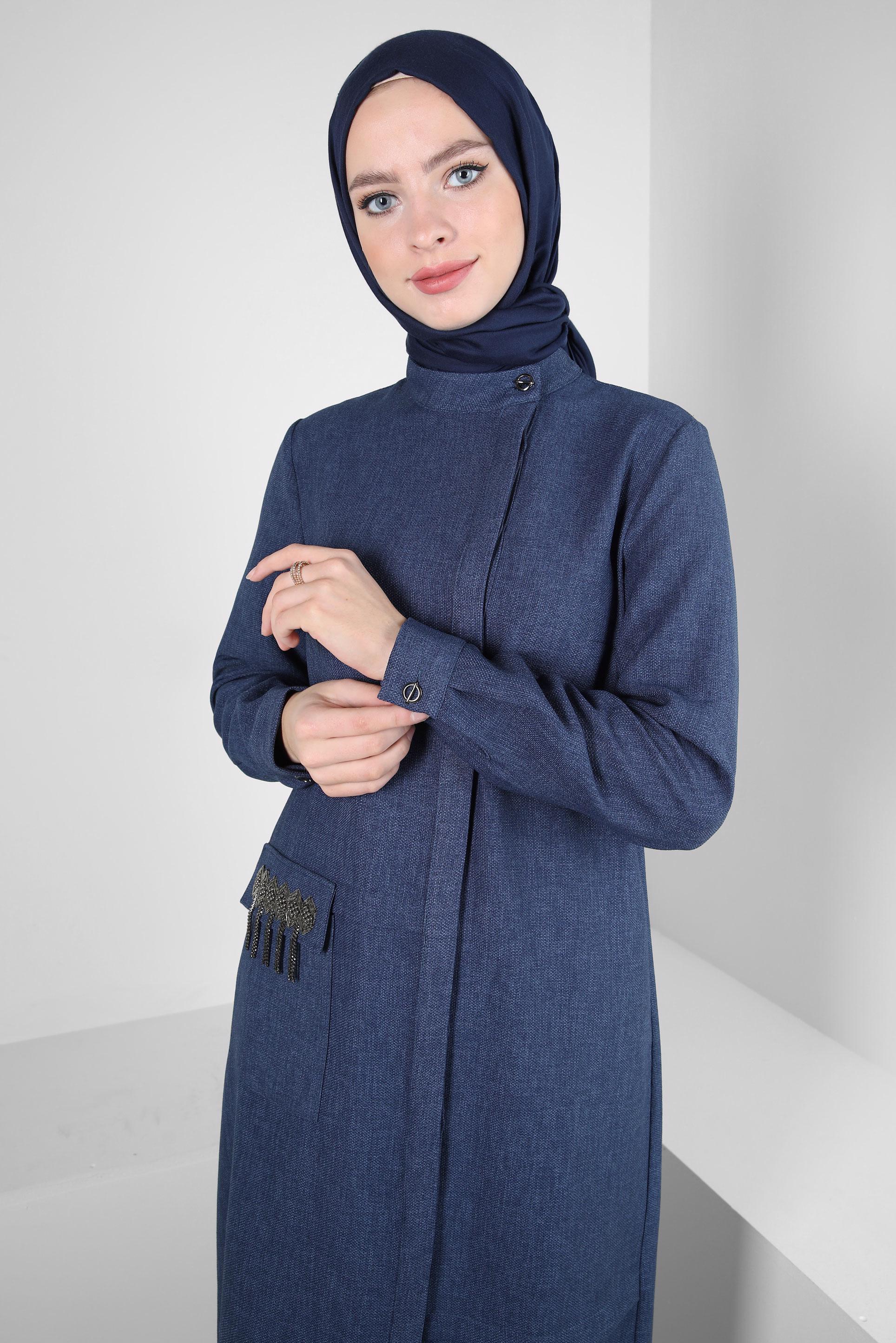 Tesettür giyim LACİVERT ZIMBA DETAYLI TUNİK 44221