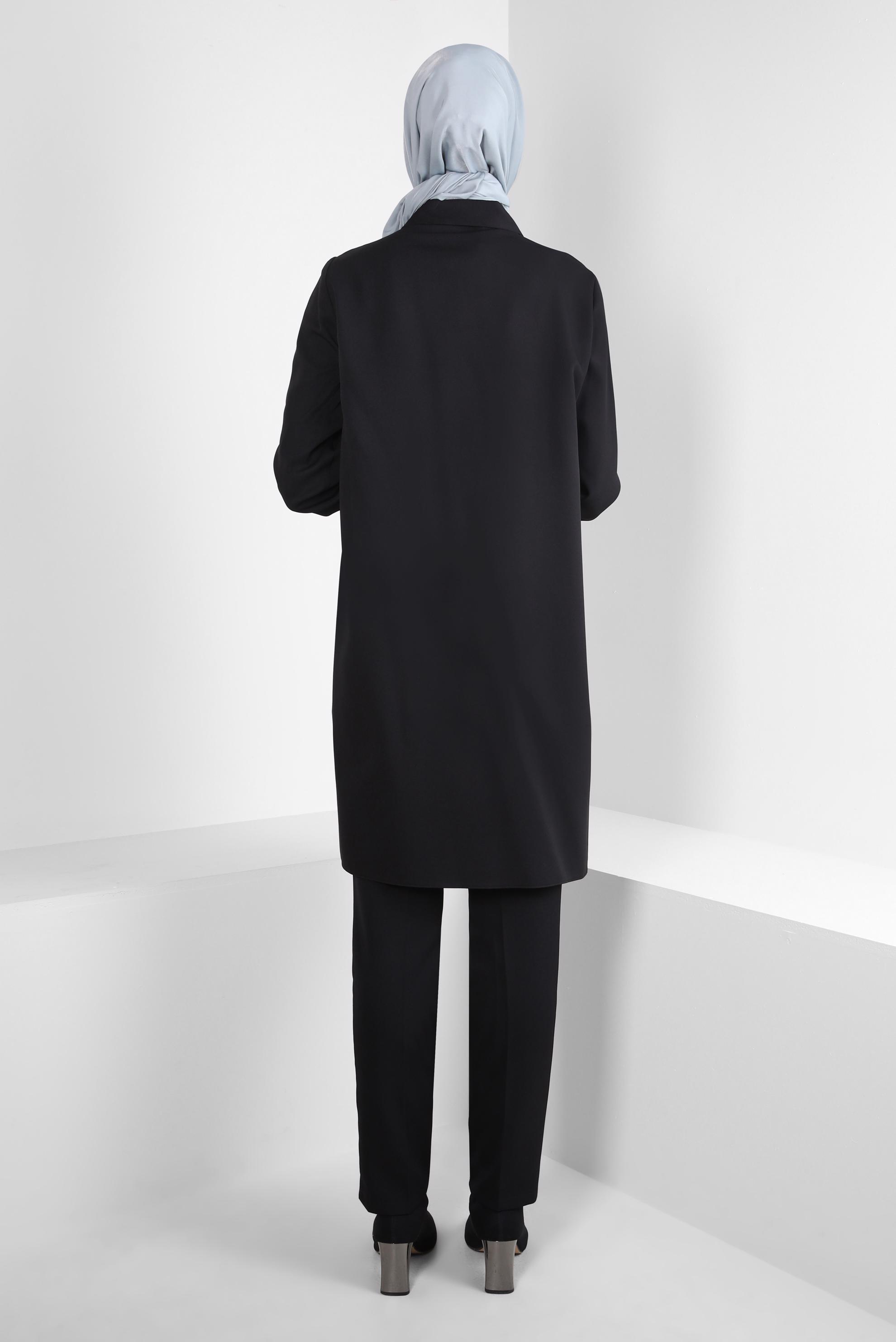 Tesettür giyim SİYAH AKSESUAR DETAYLI GÖMLEK TUNİK 44222