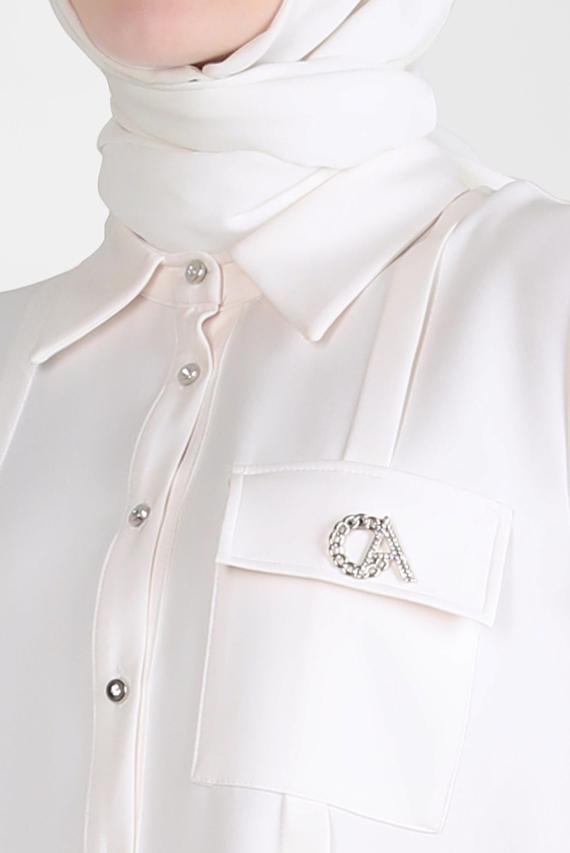 Tesettür giyim BEYAZ AKSESUAR DETAYLI GÖMLEK TUNİK 44222