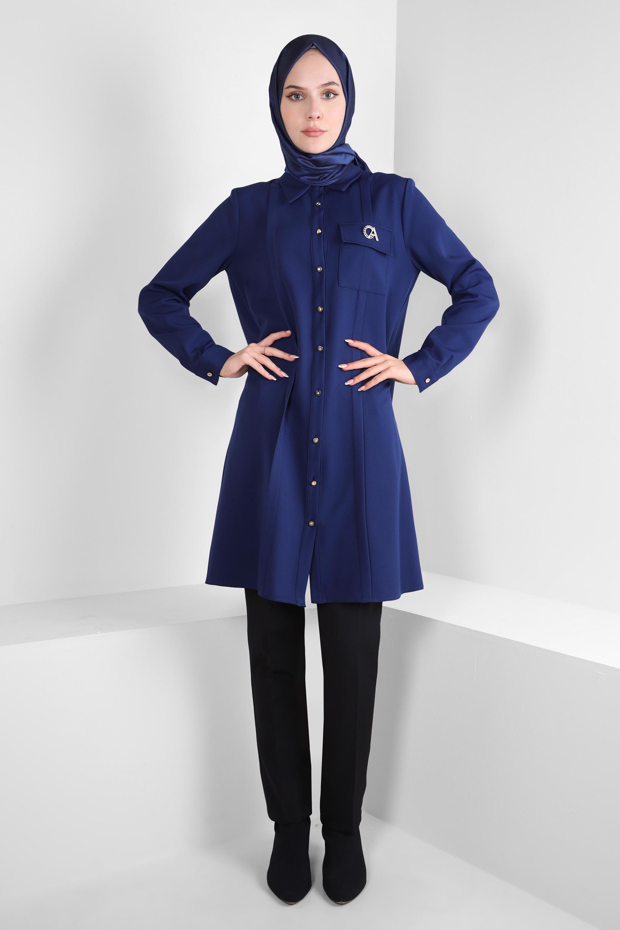 Tesettür giyim LACİVERT AKSESUAR DETAYLI GÖMLEK TUNİK 44222