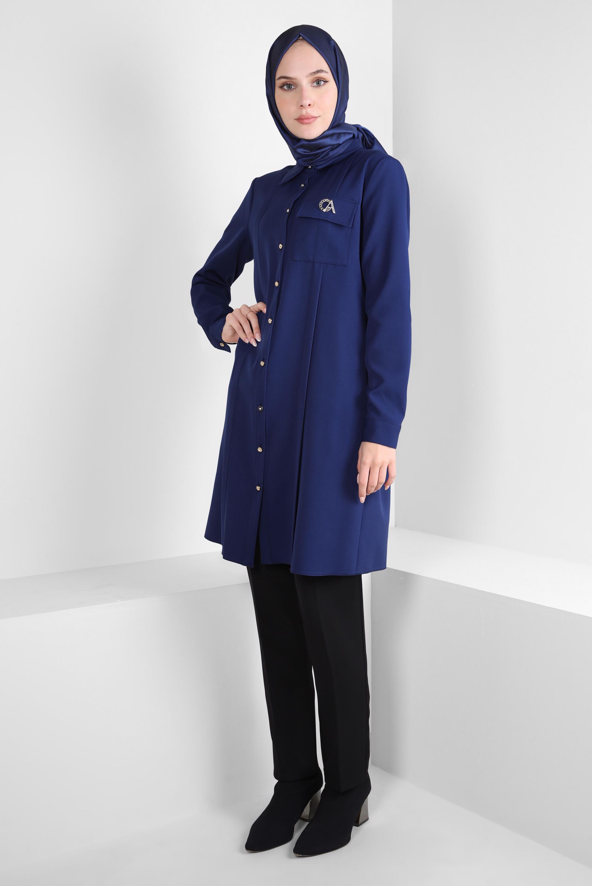 Tesettür giyim LACİVERT AKSESUAR DETAYLI GÖMLEK TUNİK 44222