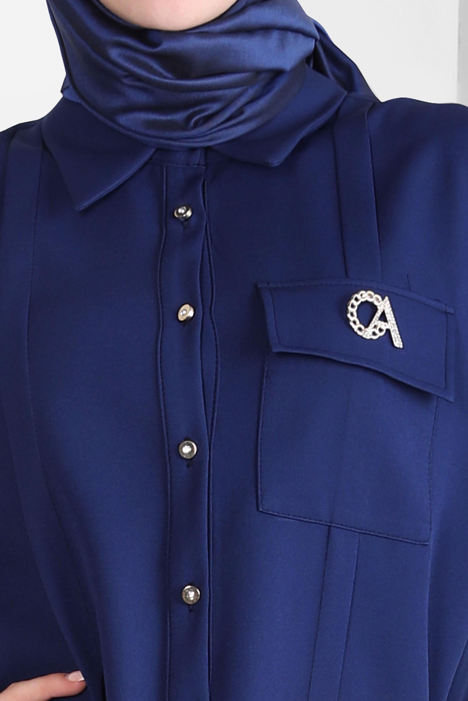 Tesettür giyim LACİVERT AKSESUAR DETAYLI GÖMLEK TUNİK 44222