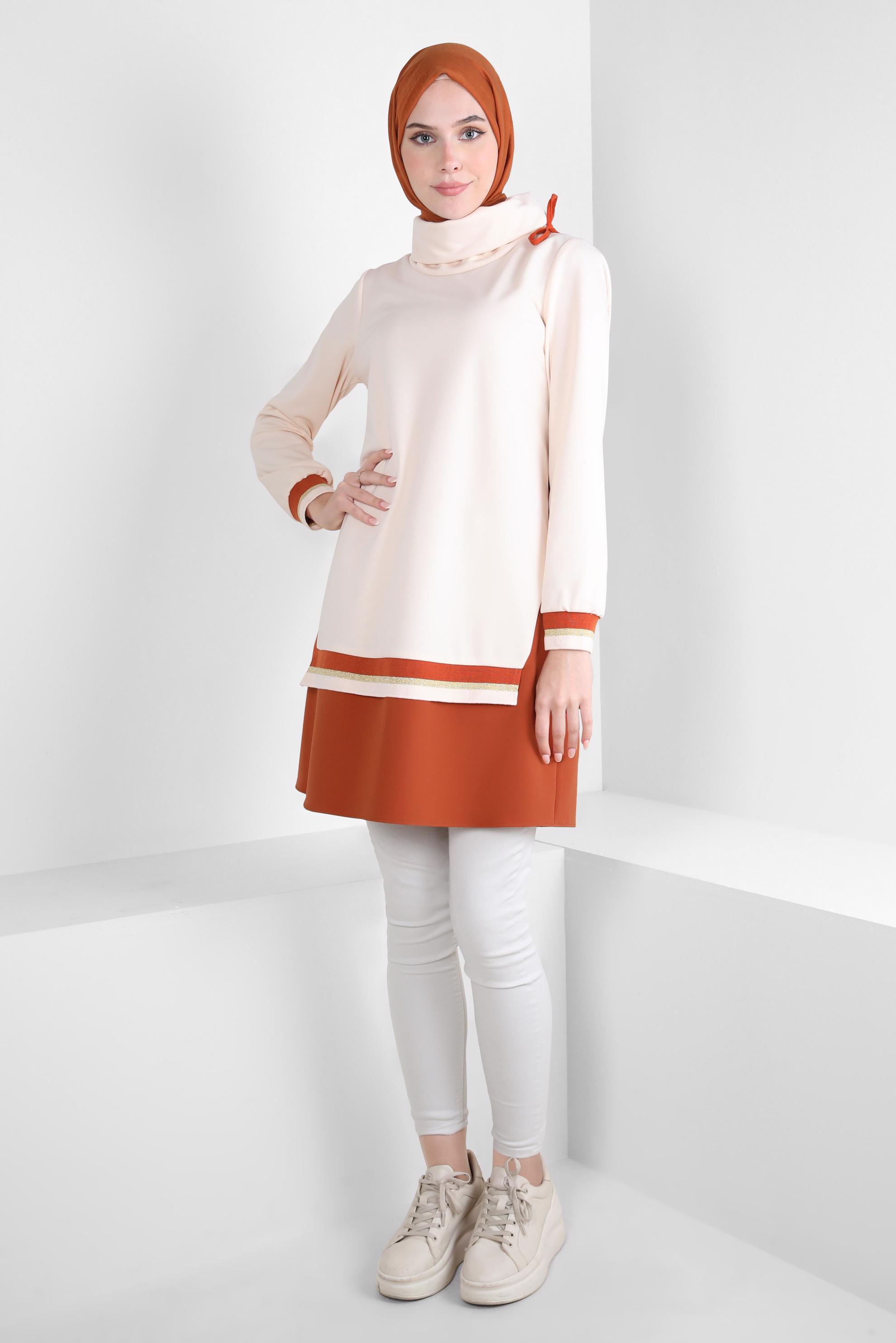 Tesettür giyim EKRU GARNİLİ ÖRME TUNİK 44235