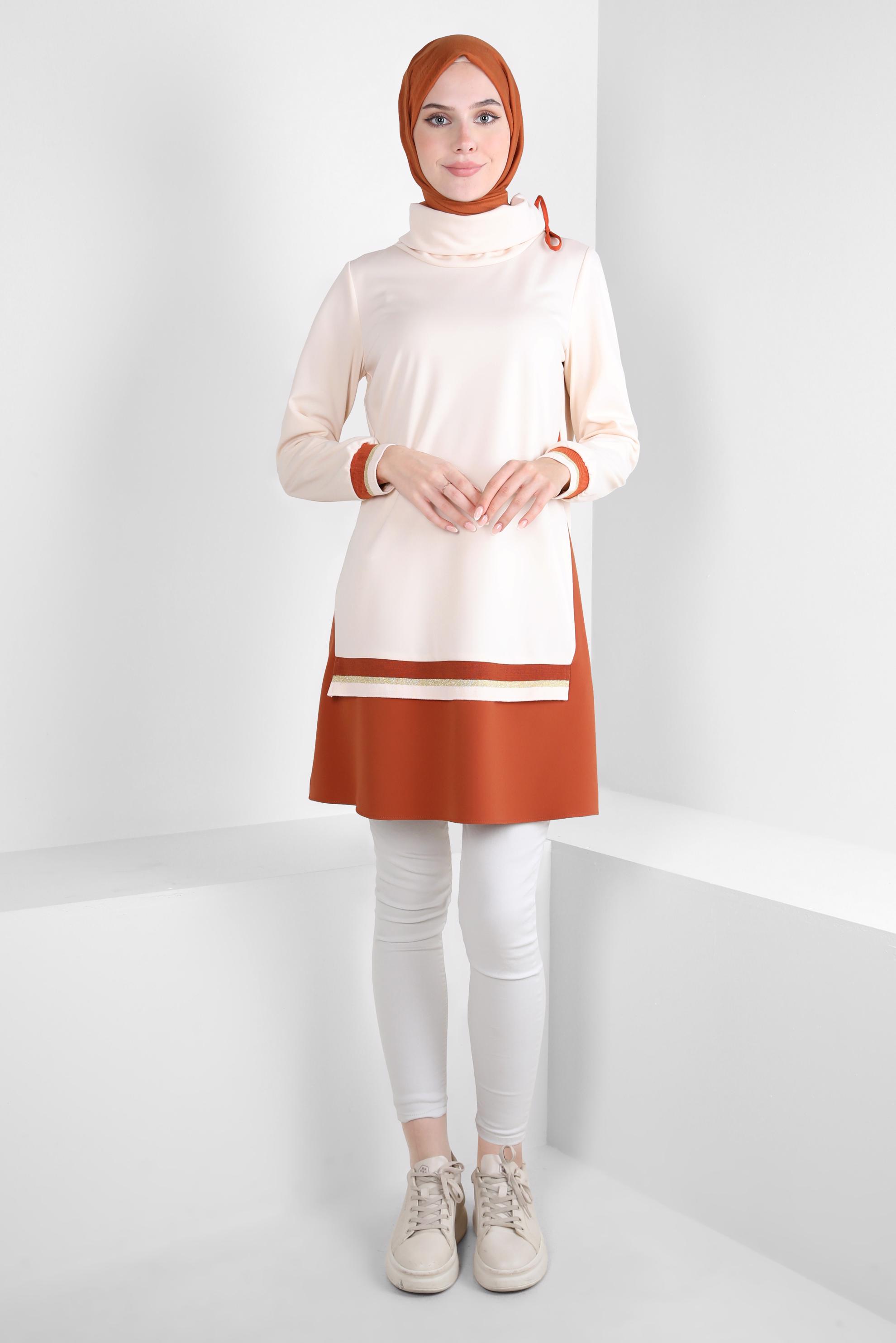 Tesettür giyim EKRU GARNİLİ ÖRME TUNİK 44235