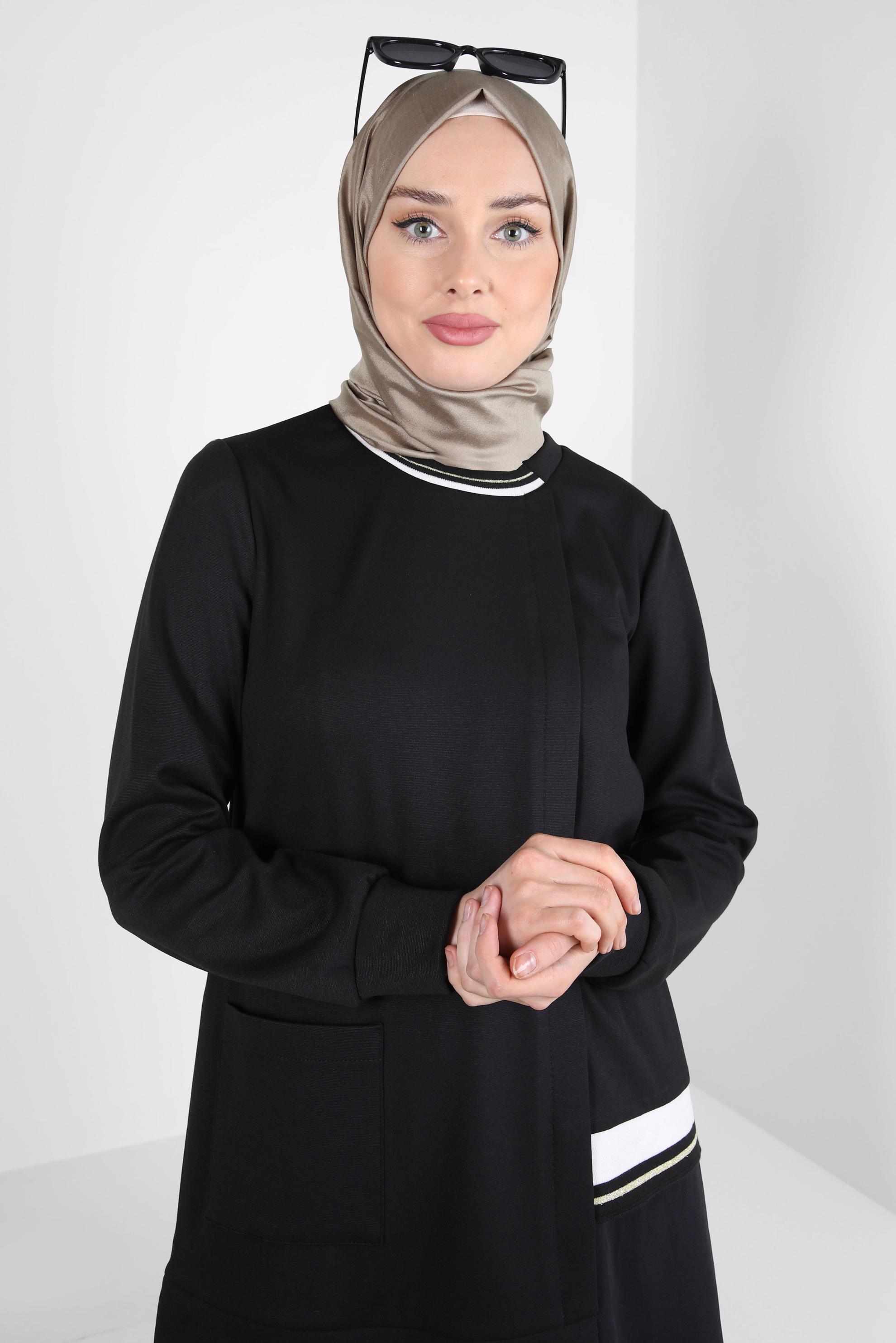 Tesettür giyim SİYAH CEP DETAYLI TUNİK 44236