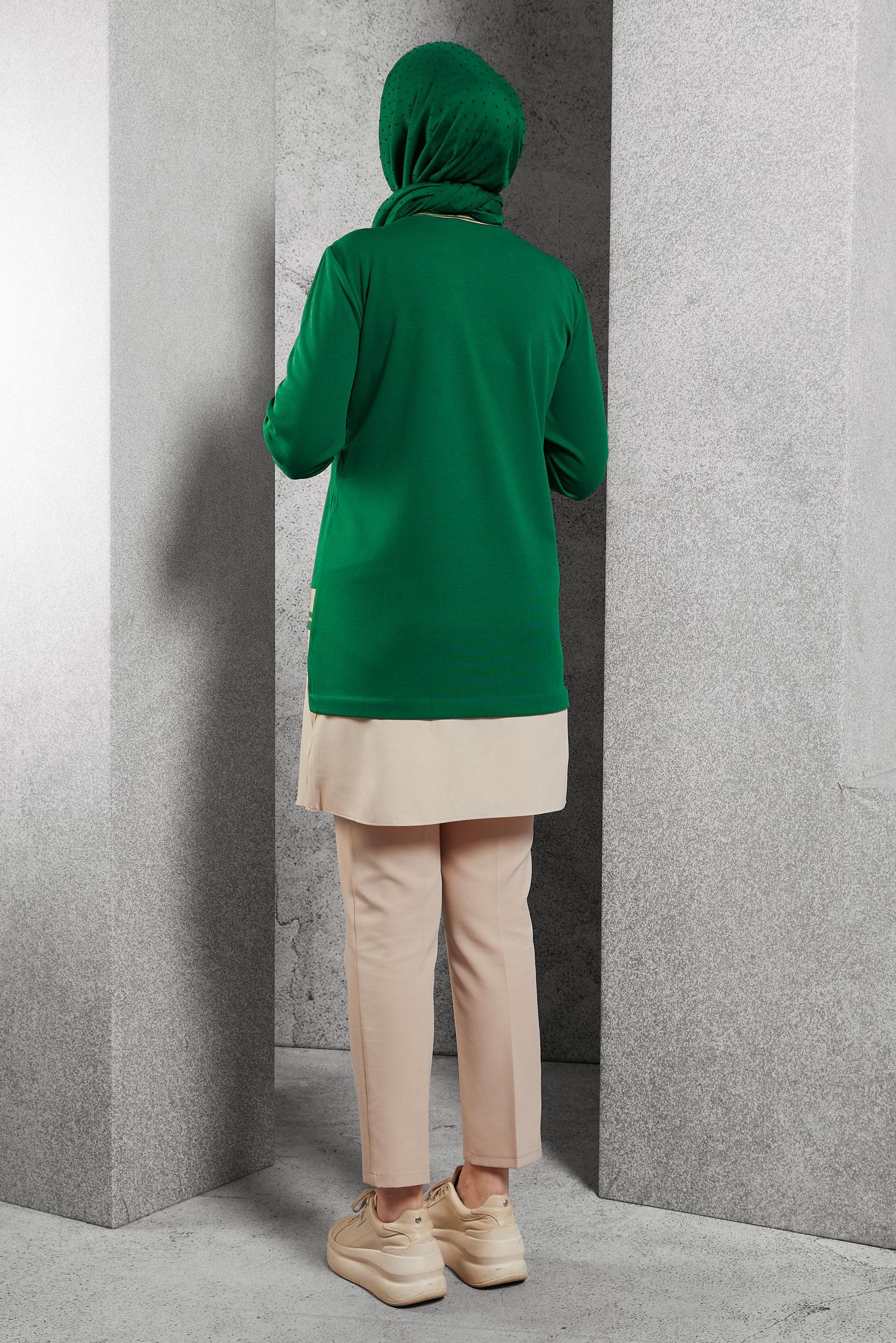 Tesettür giyim YEŞİL CEP DETAYLI TUNİK 44236