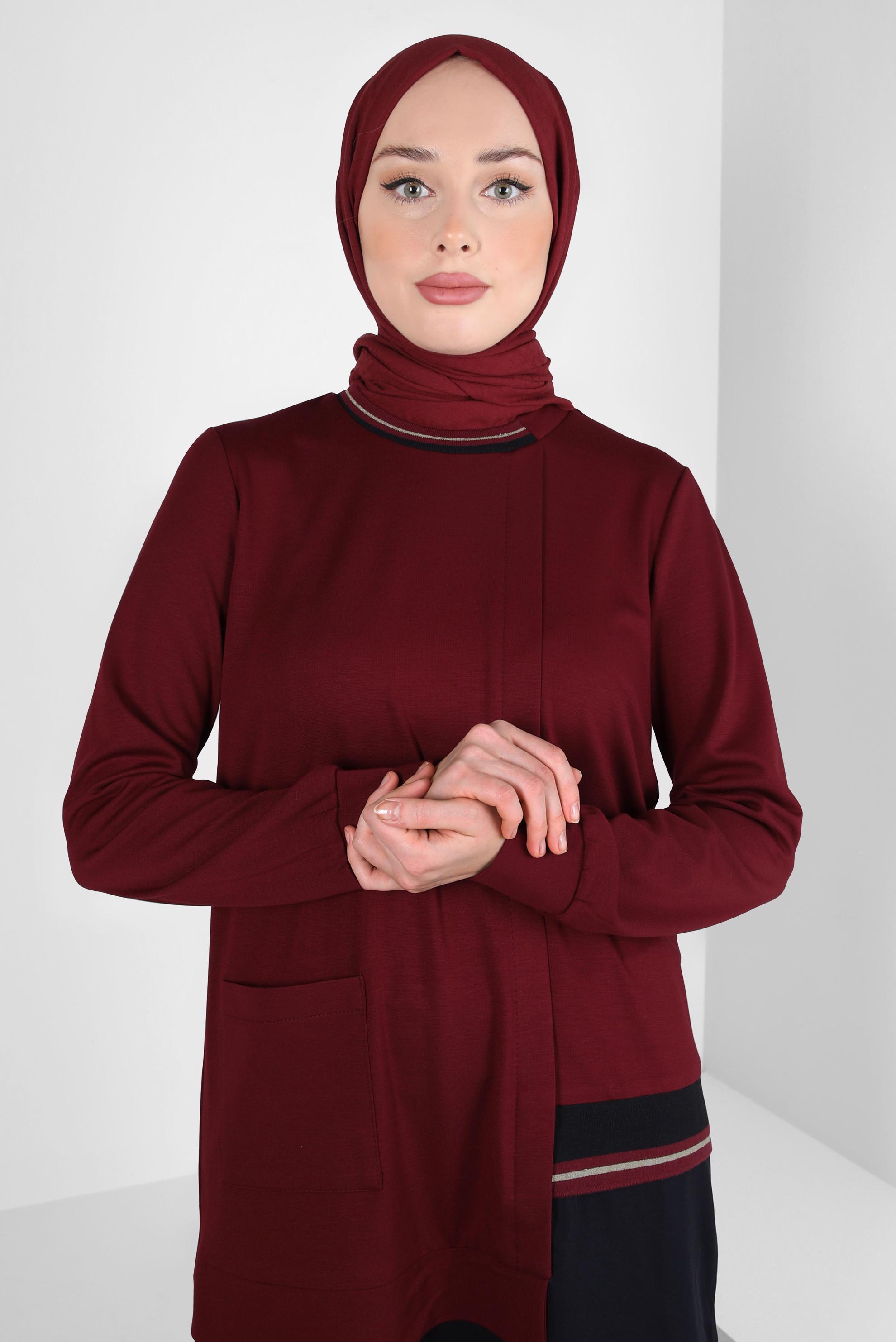 Vêtements hijab ROUGE BORDEAUX TUNIQUE AVEC DÉTAIL DE POCHE 44236