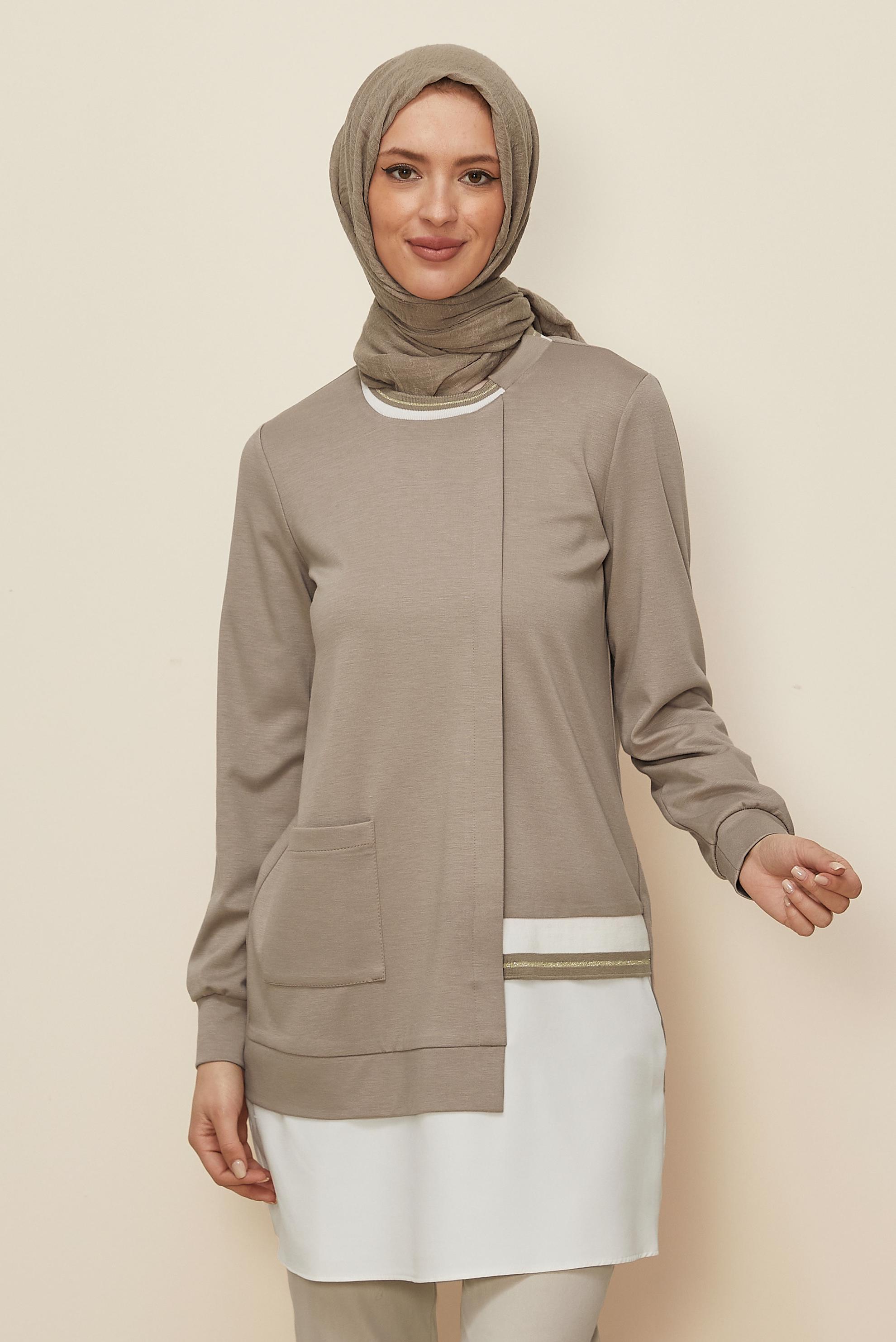 Vêtements hijab BEIGE TUNIQUE AVEC DÉTAIL DE POCHE 44236